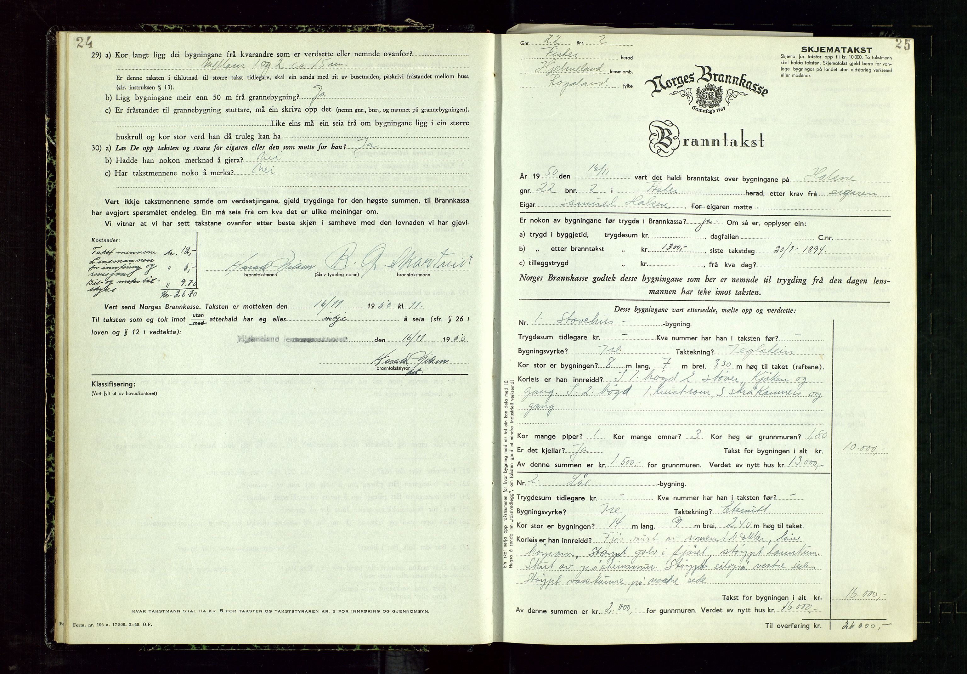 Årdal lensmannskontor, AV/SAST-A-100453/Gob/L0002: "Brandtaxationsprotokol", 1950-1955, s. 24-25