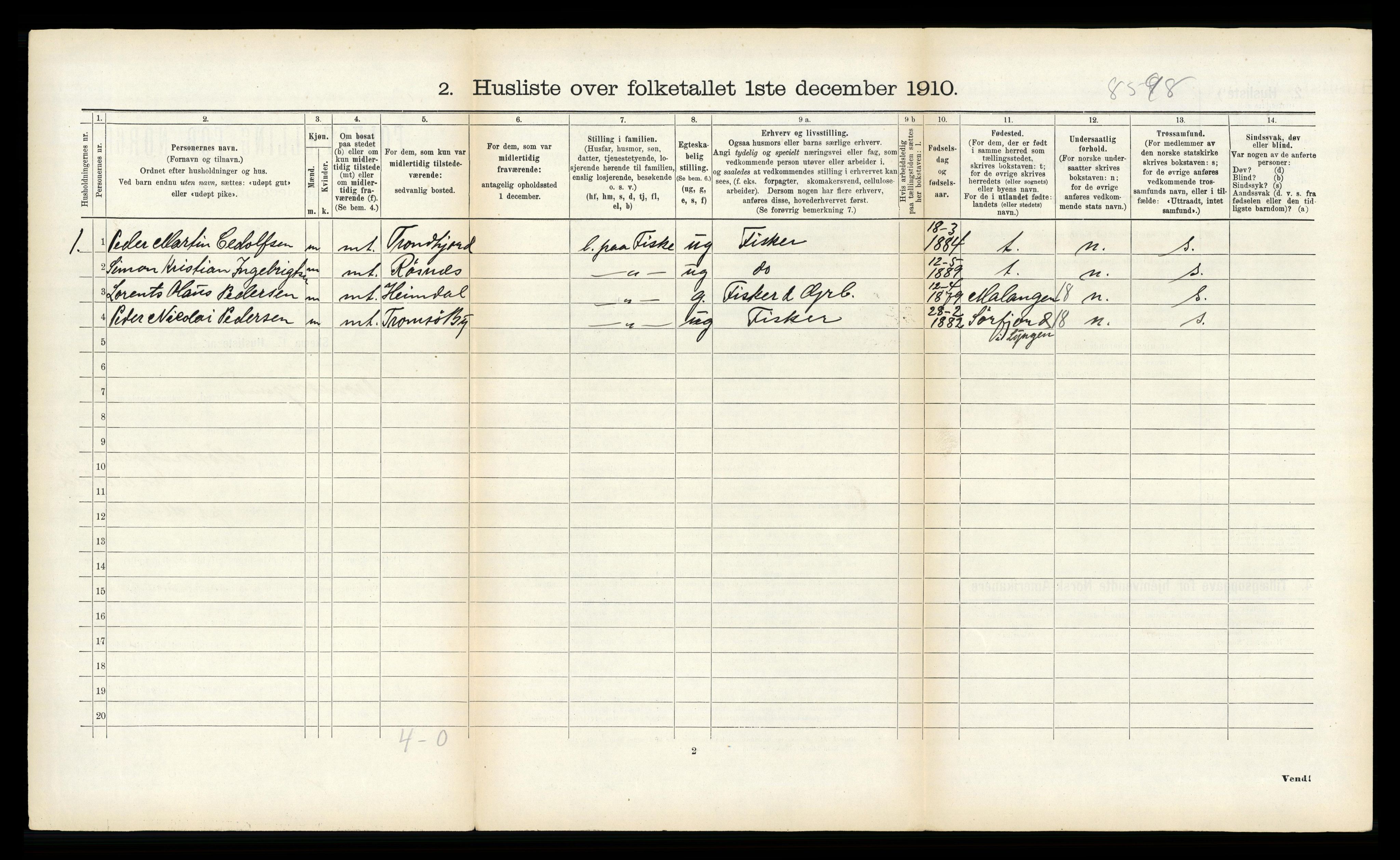 RA, Folketelling 1910 for 1934 Tromsøysund herred, 1910, s. 1414