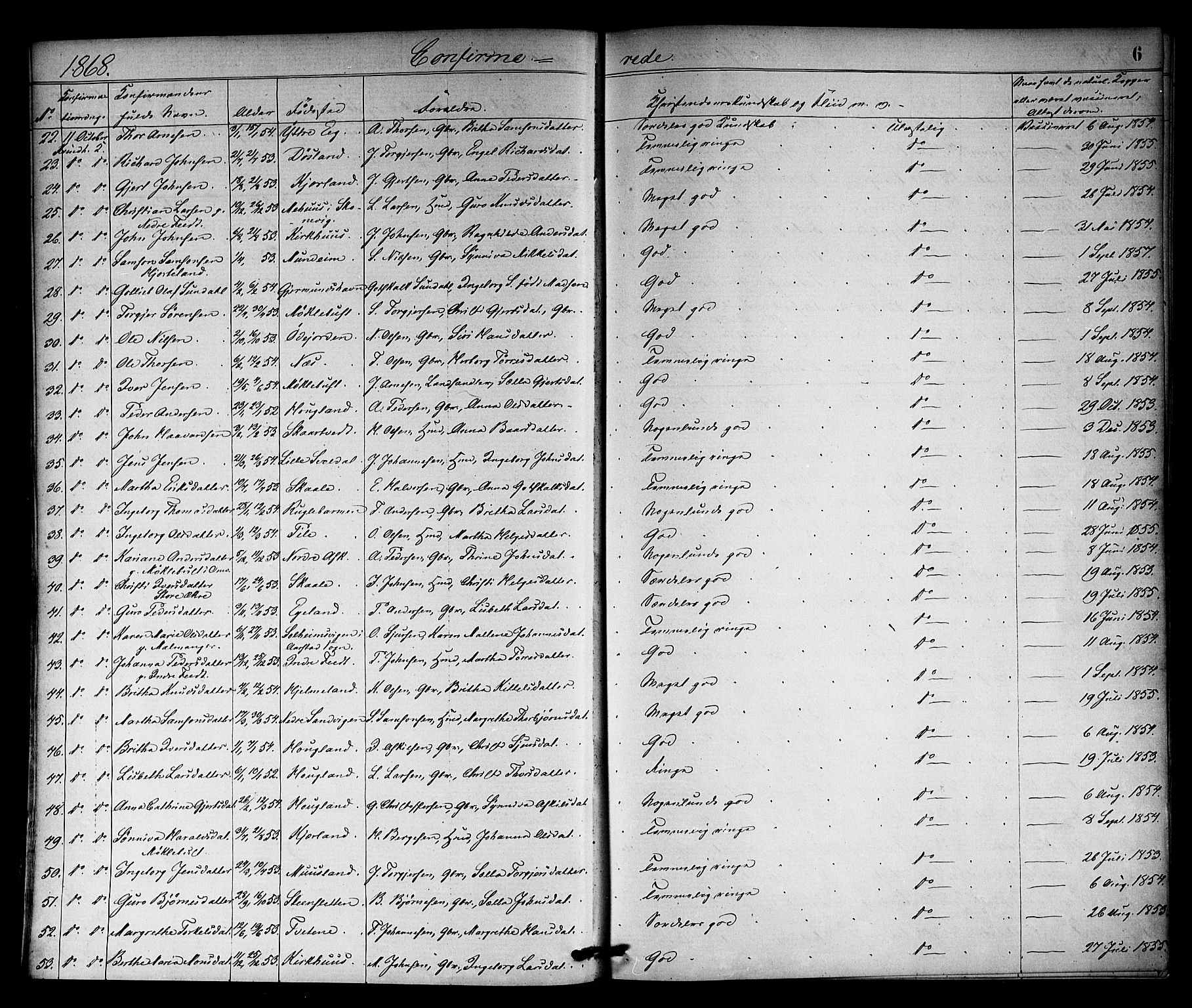 Kvinnherad sokneprestembete, AV/SAB-A-76401/H/Haa: Ministerialbok nr. A 10, 1867-1886, s. 6