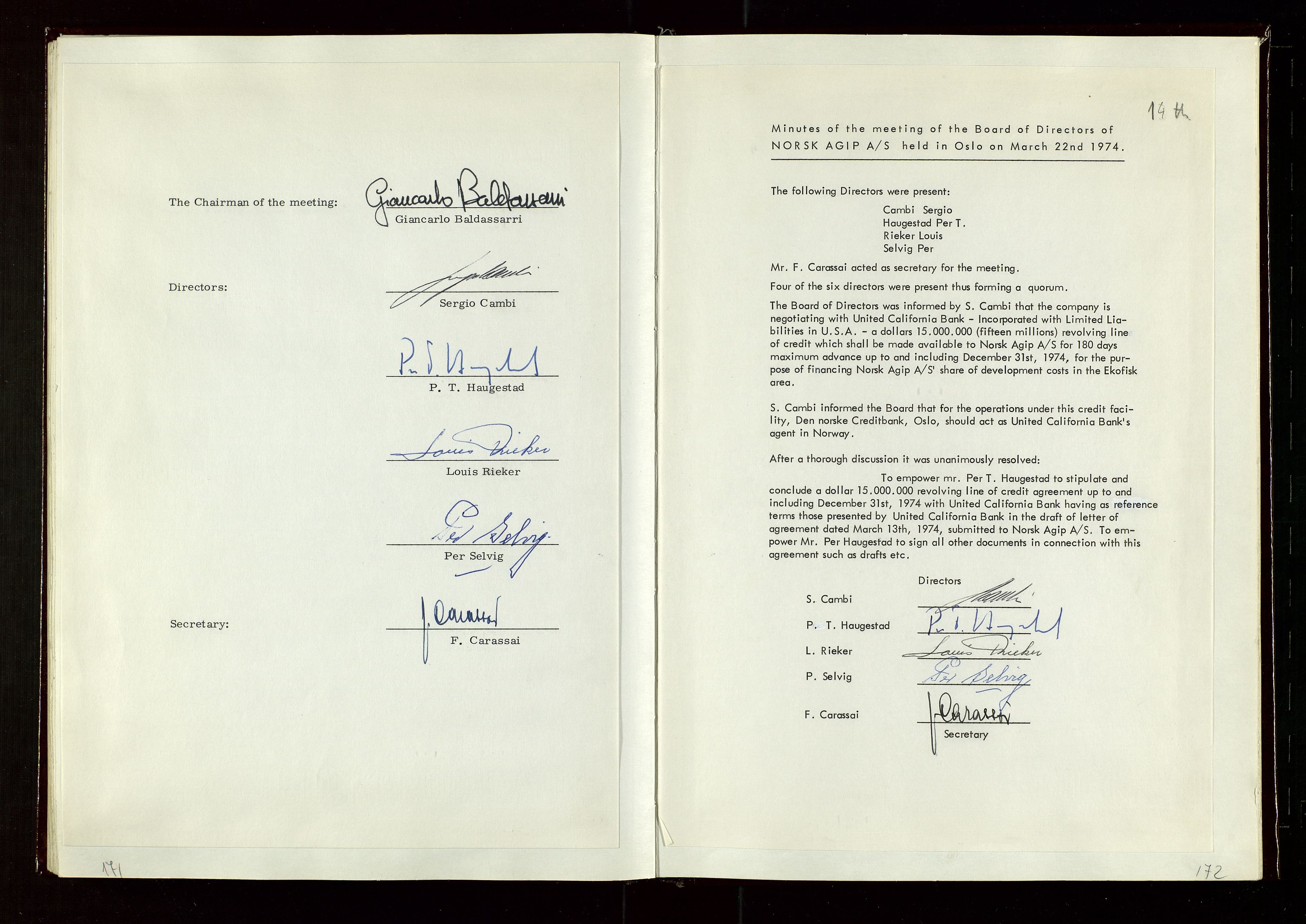 Pa 1583 - Norsk Agip AS, SAST/A-102138/A/Aa/L0002: General assembly and Board of Directors meeting minutes, 1972-1979, s. 171-172