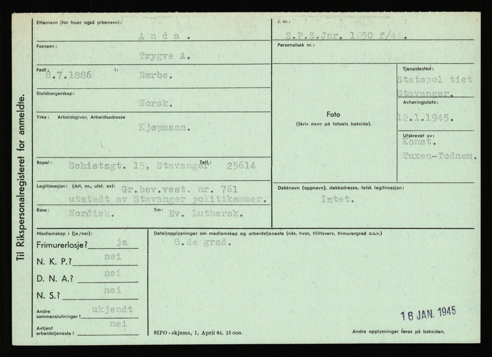 Statspolitiet - Hovedkontoret / Osloavdelingen, AV/RA-S-1329/C/Ca/L0001: Aabakken - Armann, 1943-1945, s. 1917