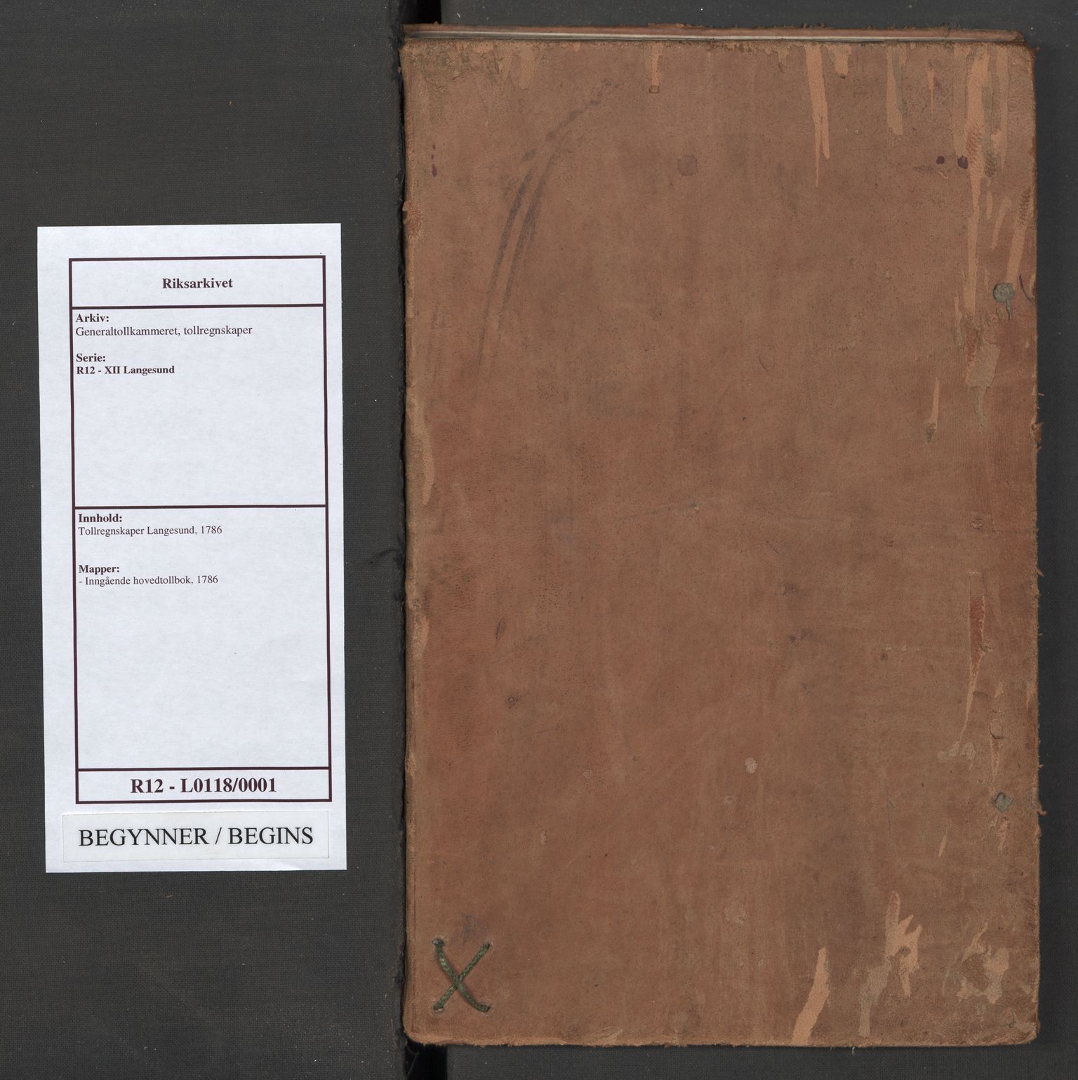Generaltollkammeret, tollregnskaper, AV/RA-EA-5490/R12/L0118/0001: Tollregnskaper Langesund / Inngående hovedtollbok, 1786