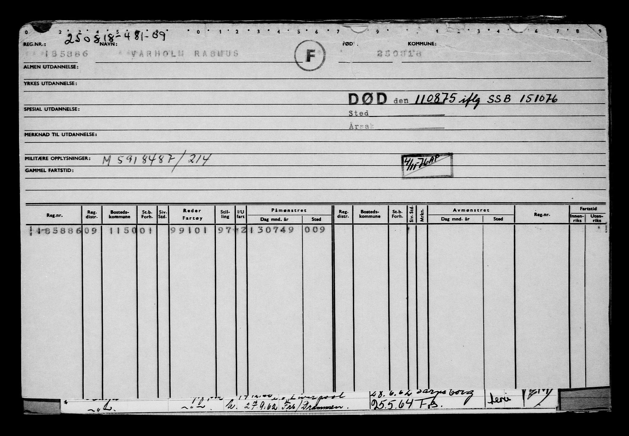 Direktoratet for sjømenn, AV/RA-S-3545/G/Gb/L0161: Hovedkort, 1918, s. 543