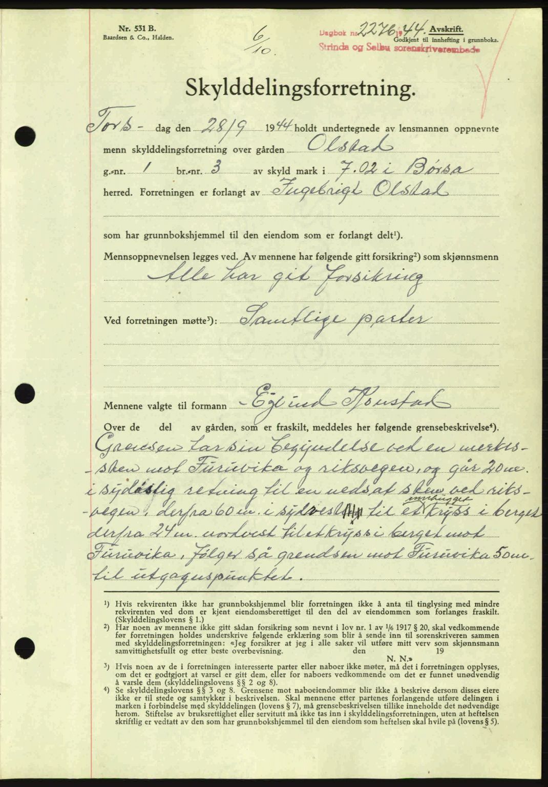 Strinda og Selbu sorenskriveri, SAT/A-0015/2/2C: Pantebok nr. A9, 1944-1945, Dagboknr: 2276/1944