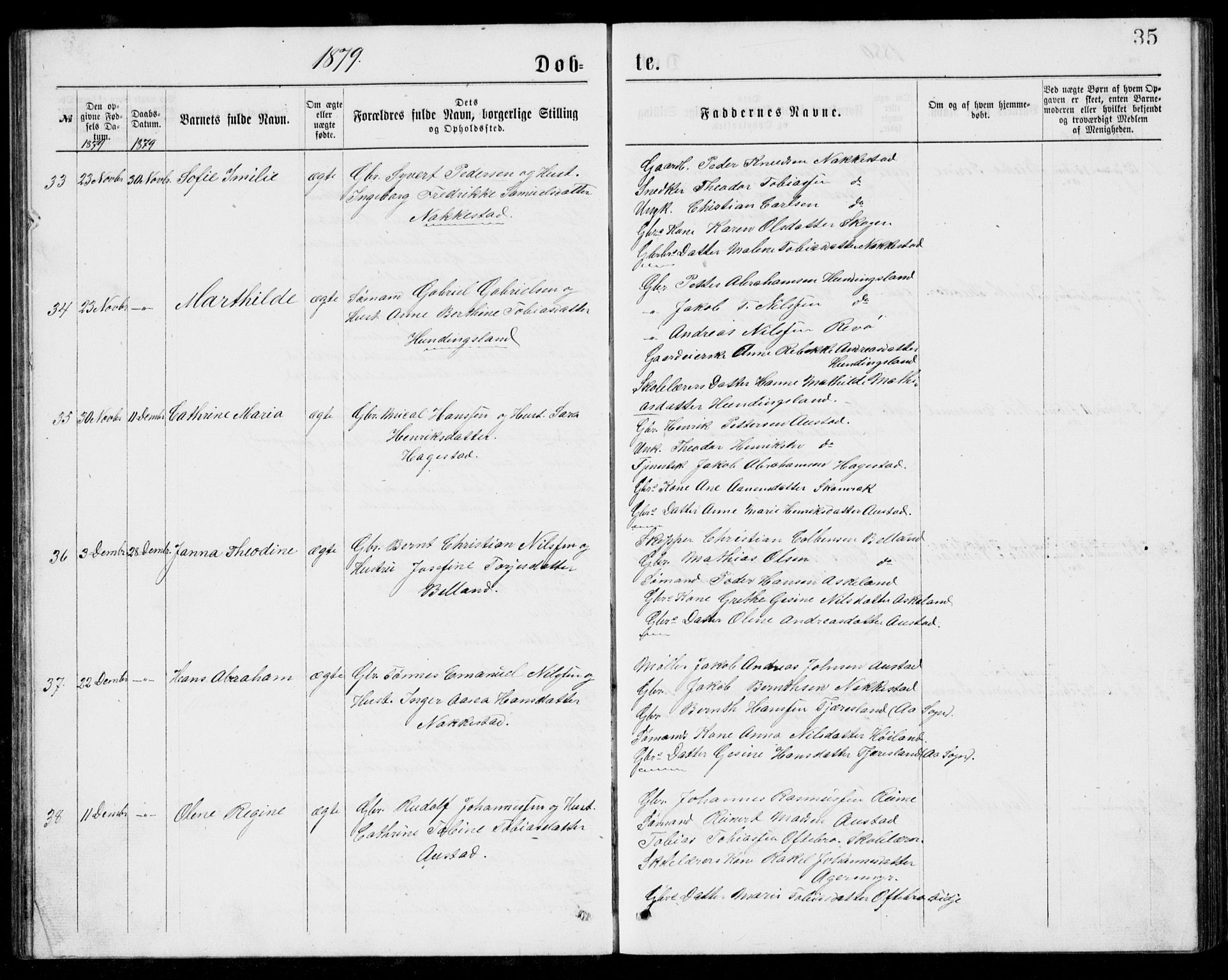 Lyngdal sokneprestkontor, AV/SAK-1111-0029/F/Fb/Fba/L0002: Klokkerbok nr. B 2, 1876-1886, s. 35