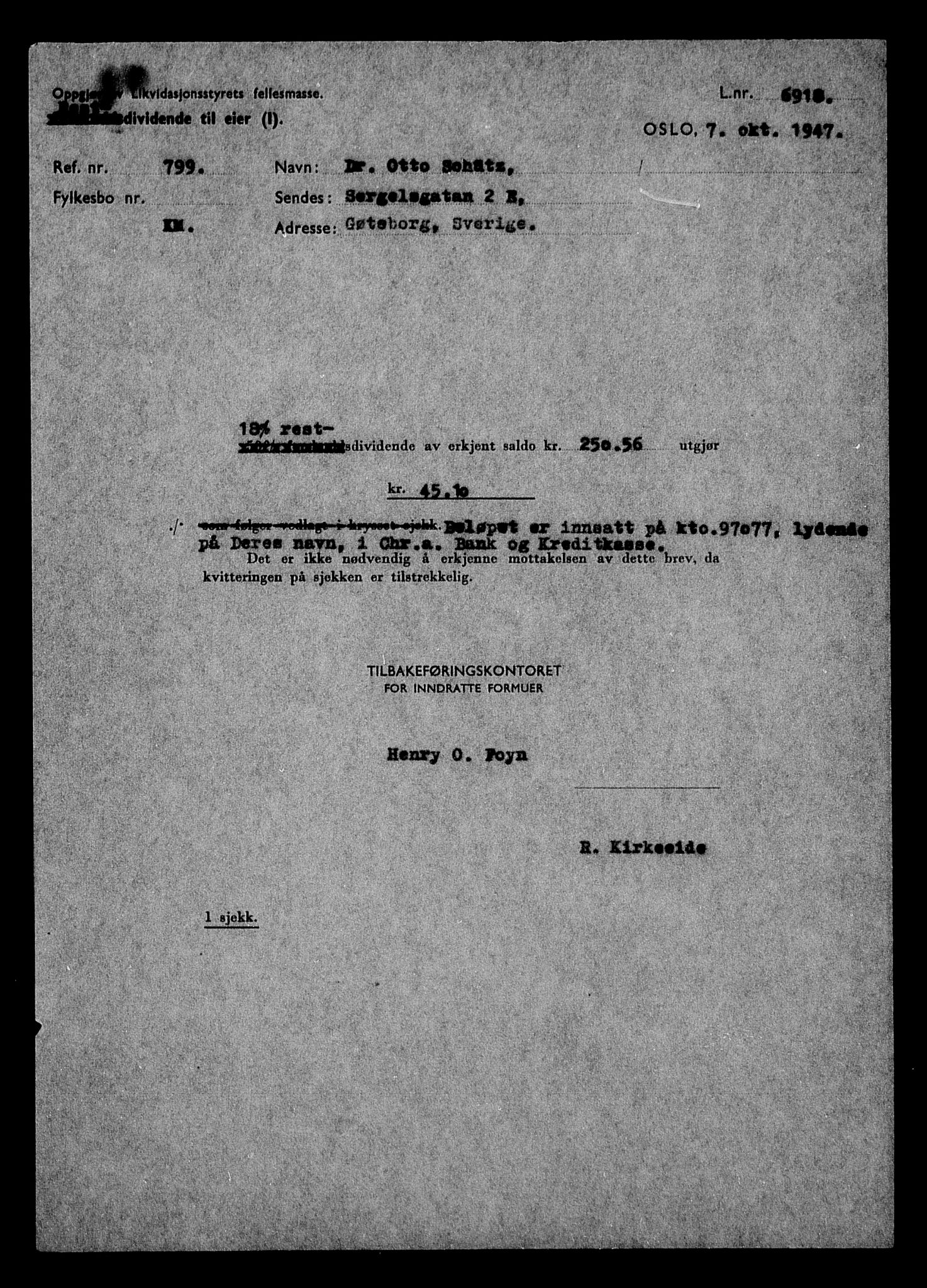 Justisdepartementet, Tilbakeføringskontoret for inndratte formuer, RA/S-1564/H/Hc/Hcd/L1007: --, 1945-1947, s. 4