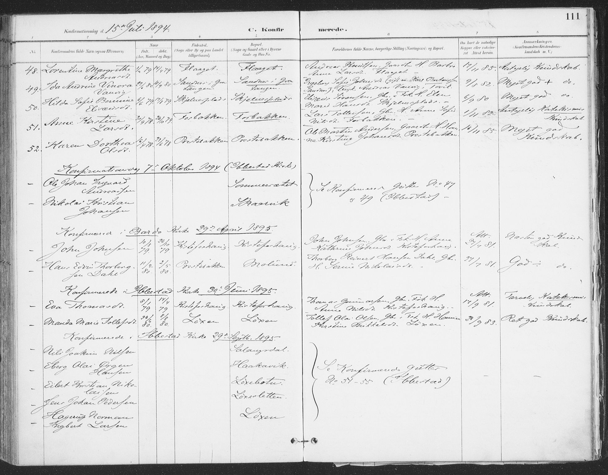 Ibestad sokneprestembete, AV/SATØ-S-0077/H/Ha/Haa/L0015kirke: Ministerialbok nr. 15, 1888-1899, s. 111