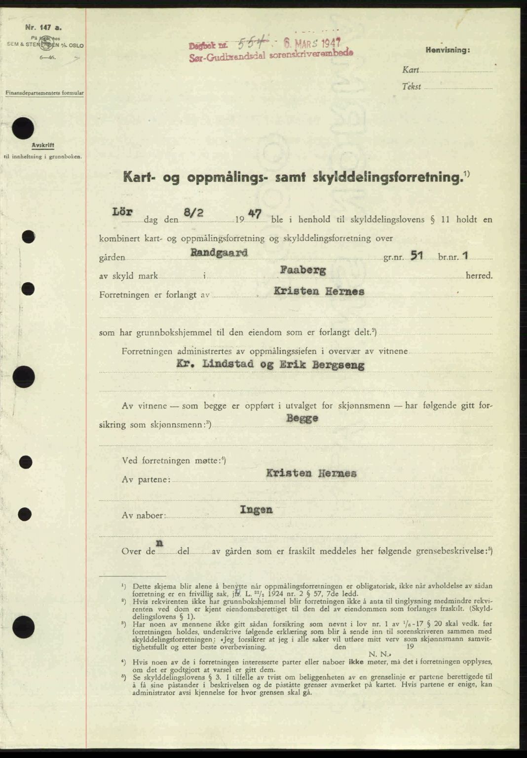 Sør-Gudbrandsdal tingrett, SAH/TING-004/H/Hb/Hbd/L0018: Pantebok nr. A18, 1947-1947, Dagboknr: 554/1947
