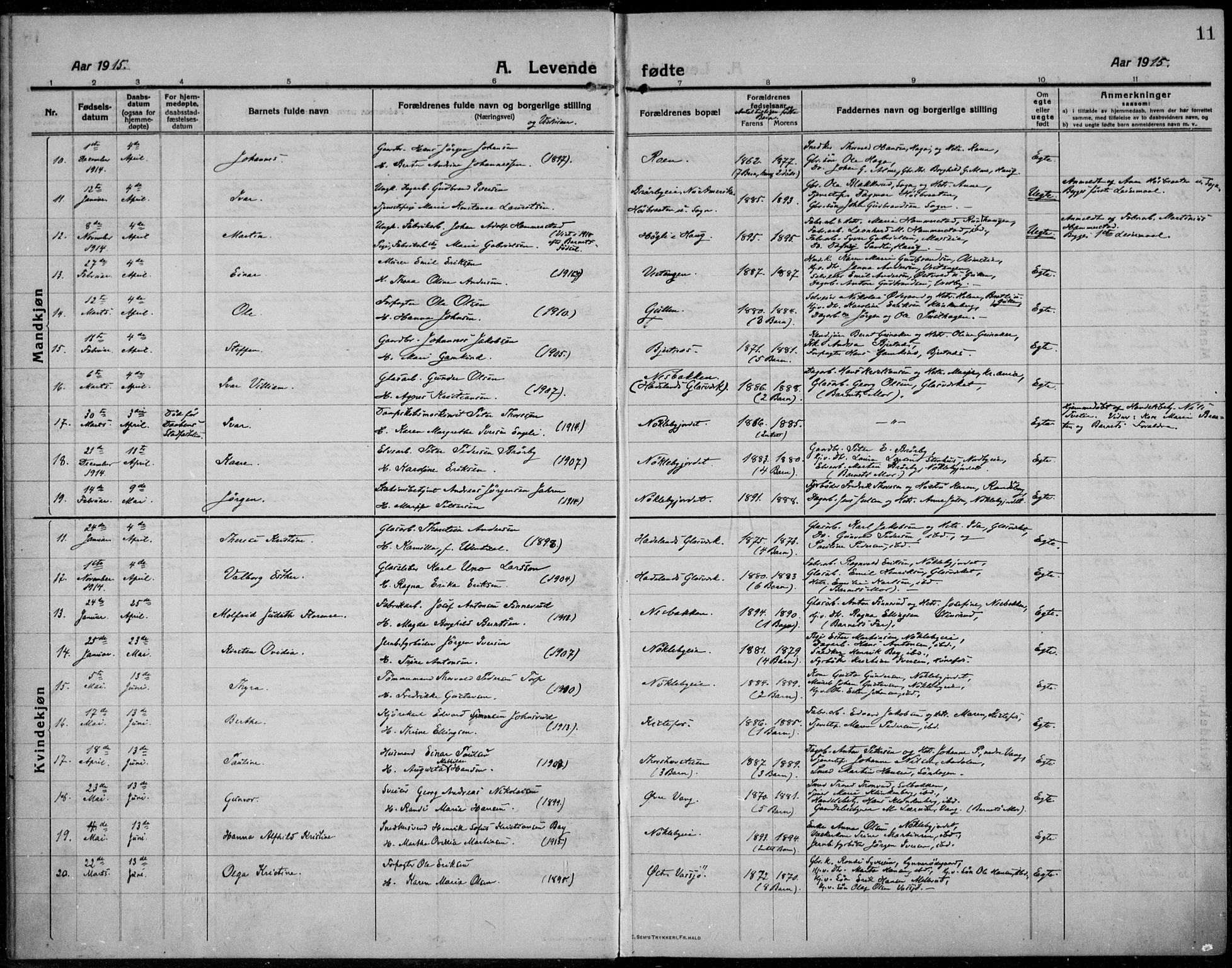 Jevnaker prestekontor, SAH/PREST-116/H/Ha/Haa/L0012: Ministerialbok nr. 12, 1914-1924, s. 11