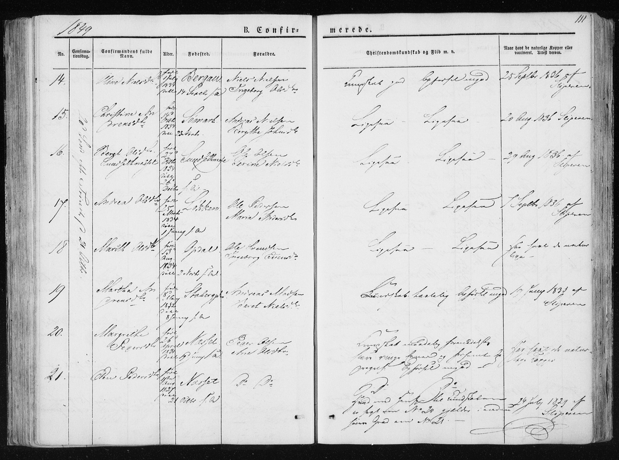 Ministerialprotokoller, klokkerbøker og fødselsregistre - Nord-Trøndelag, SAT/A-1458/733/L0323: Ministerialbok nr. 733A02, 1843-1870, s. 111