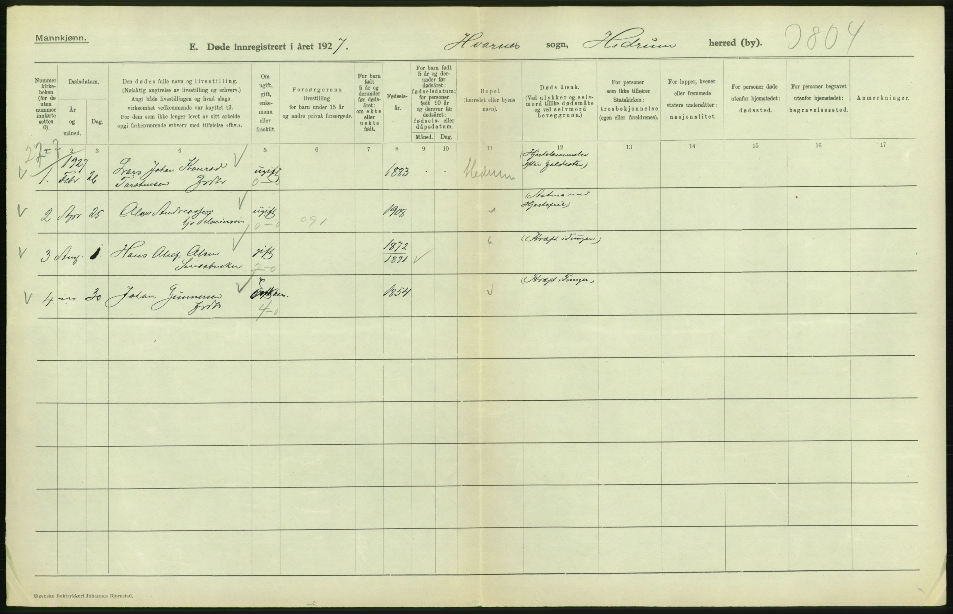 Statistisk sentralbyrå, Sosiodemografiske emner, Befolkning, AV/RA-S-2228/D/Df/Dfc/Dfcg/L0018: Vestfold fylke: Gifte, døde. Bygder og byer., 1927, s. 472