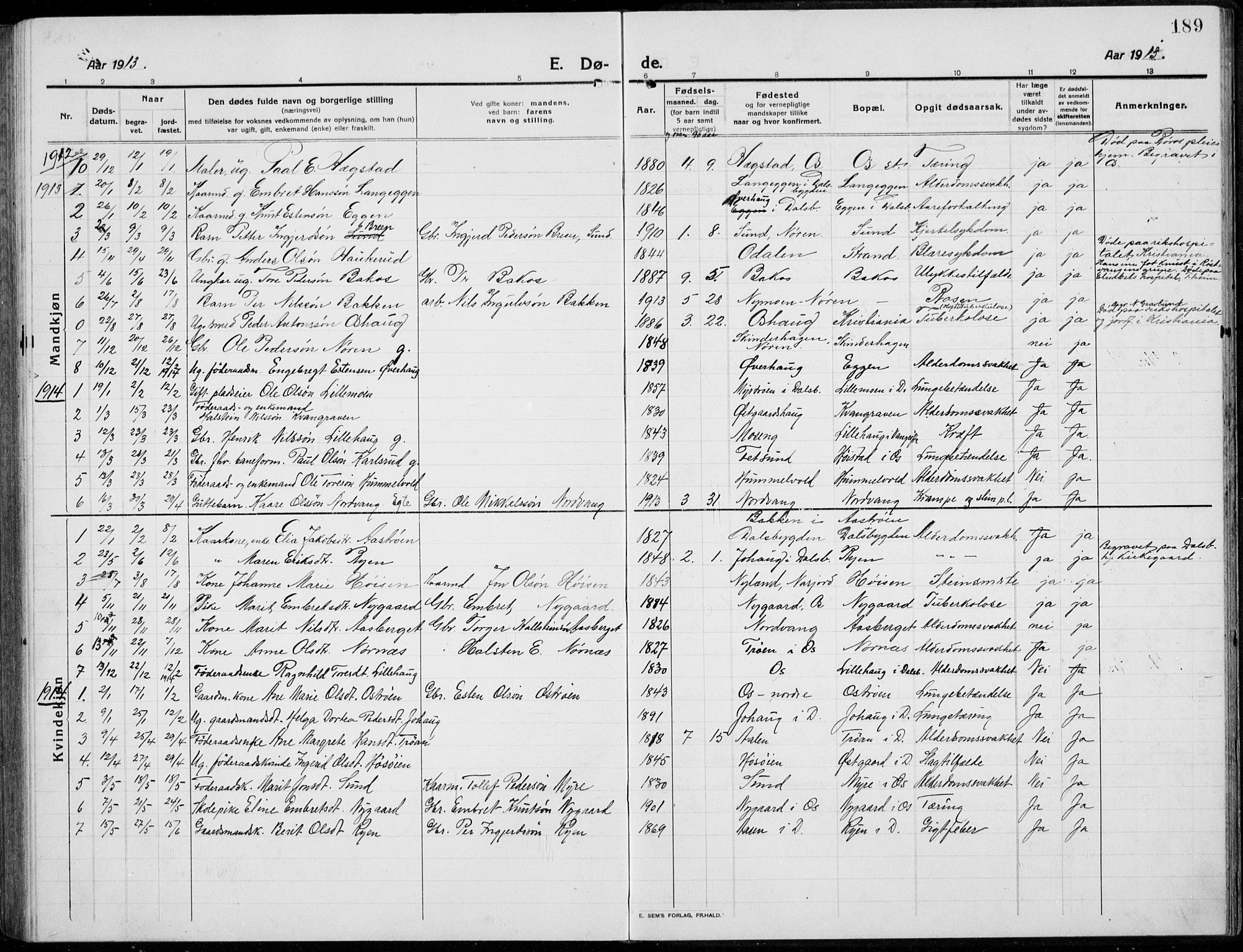 Tolga prestekontor, AV/SAH-PREST-062/L/L0014: Klokkerbok nr. 14, 1913-1936, s. 189