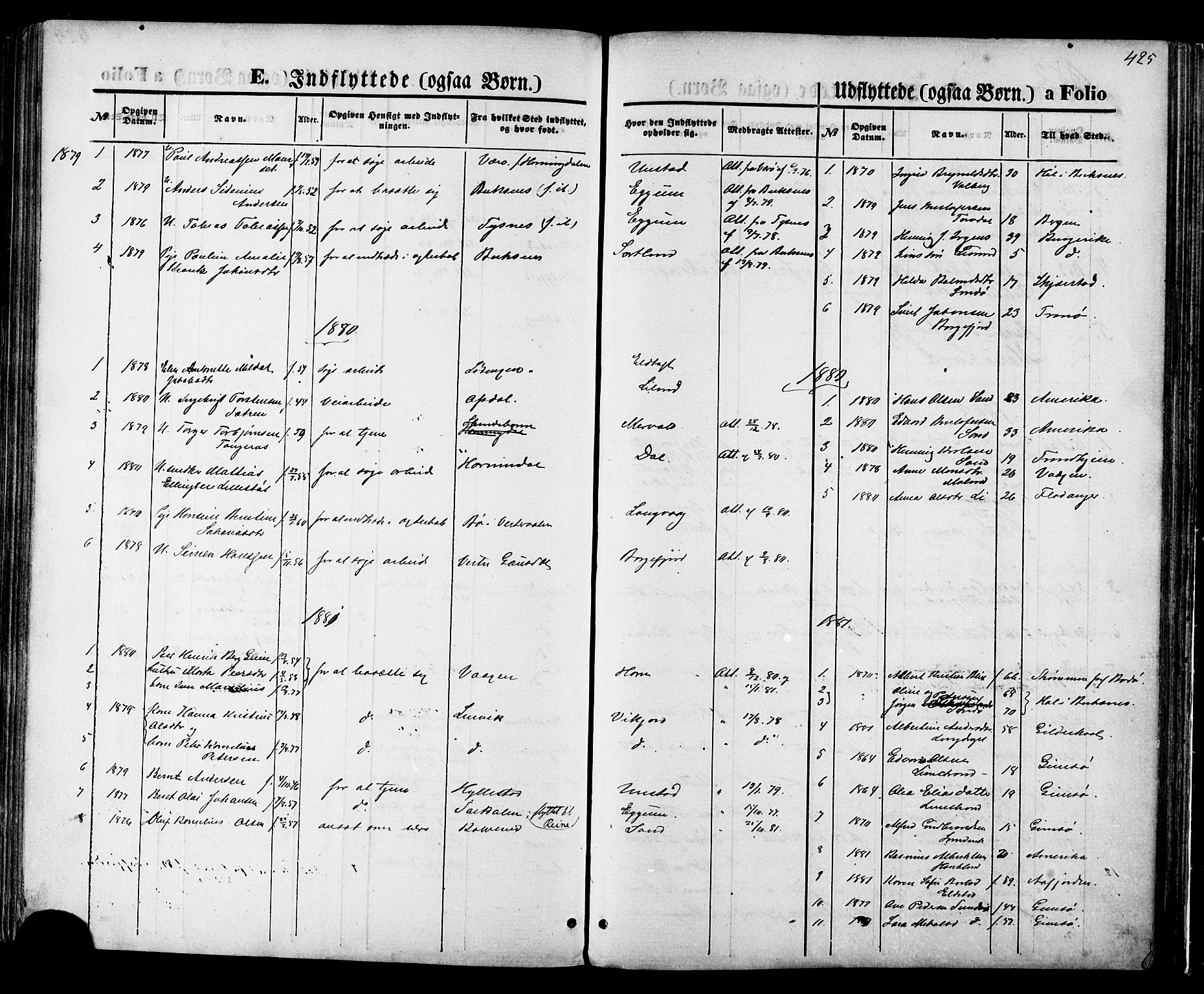 Ministerialprotokoller, klokkerbøker og fødselsregistre - Nordland, SAT/A-1459/880/L1132: Ministerialbok nr. 880A06, 1869-1887, s. 425