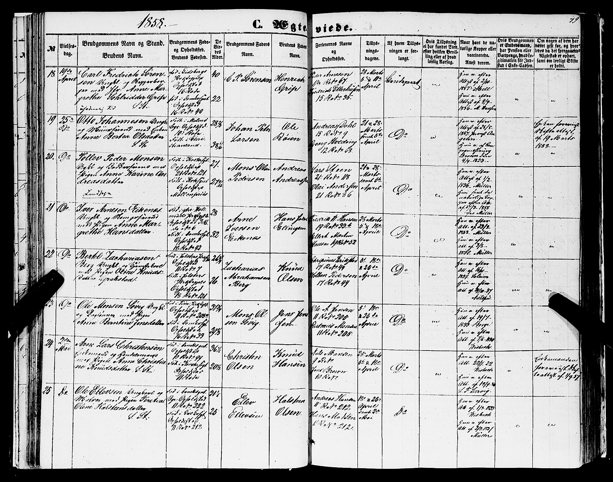 Domkirken sokneprestembete, AV/SAB-A-74801/H/Haa/L0034: Ministerialbok nr. D 2, 1853-1874, s. 49