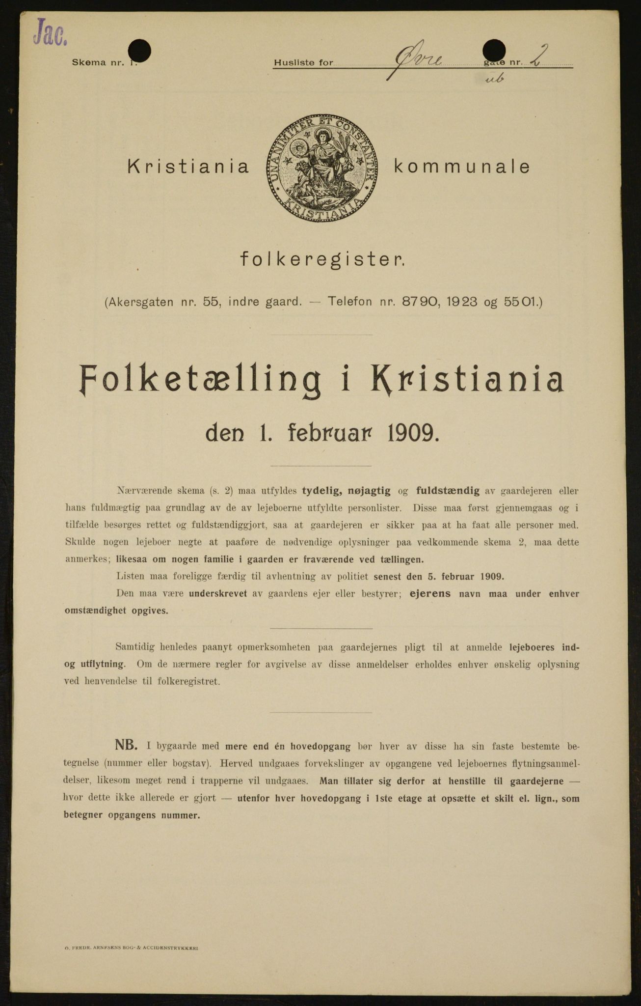 OBA, Kommunal folketelling 1.2.1909 for Kristiania kjøpstad, 1909, s. 117746