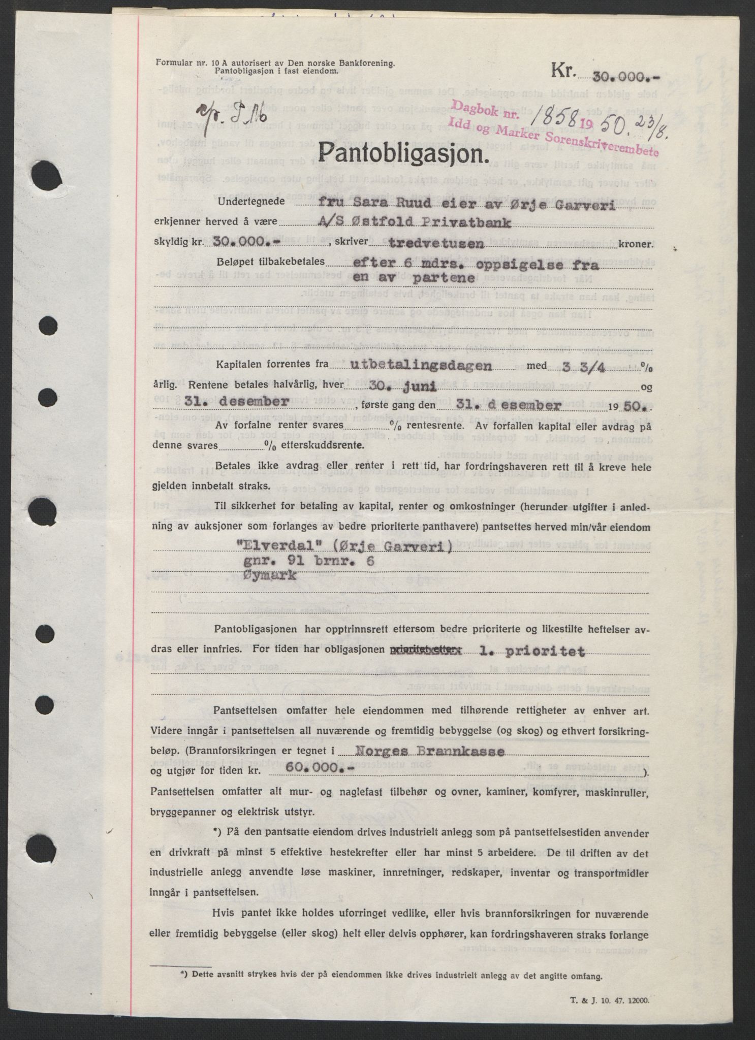 Idd og Marker sorenskriveri, AV/SAO-A-10283/G/Gb/Gbc/L0004: Pantebok nr. B10-15, 1946-1950, Dagboknr: 1858/1950