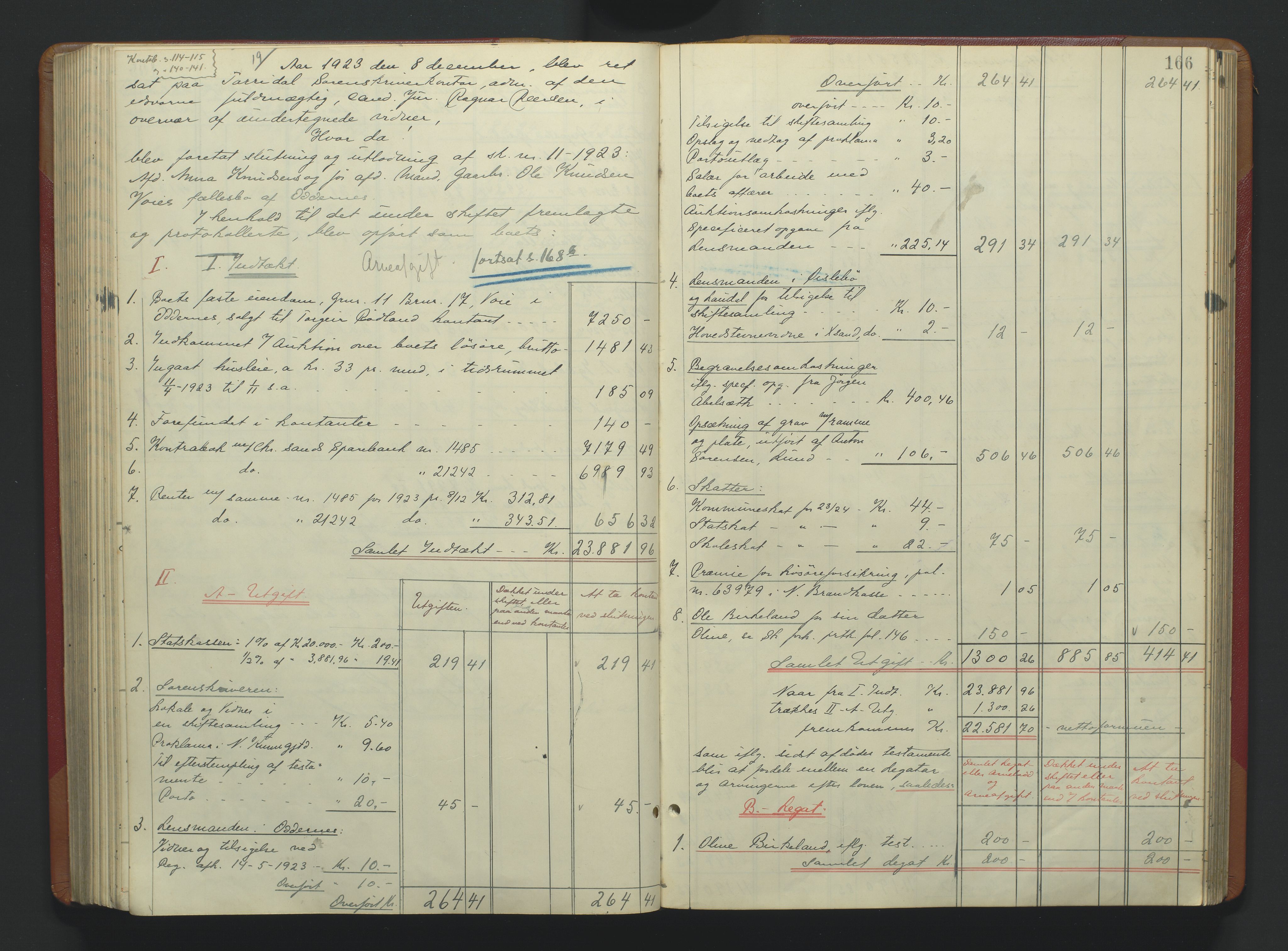 Torridal sorenskriveri, SAK/1221-0012/H/Hc/L0037: Skifteutlodningsprotokoll med navneregister nr. 6, 1918-1927, s. 166