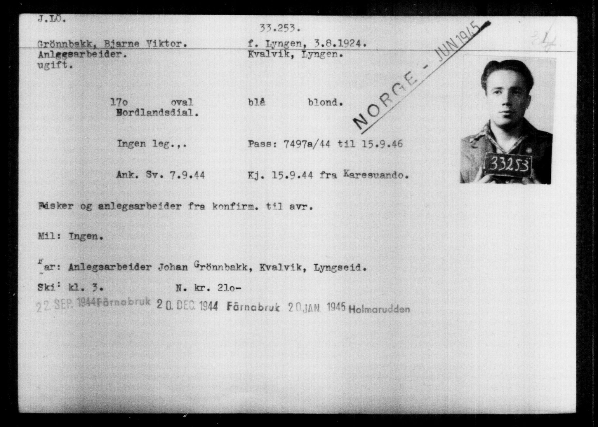 Utenriksstasjonene, Legasjonen i Stockholm, Flyktningkontoret, AV/RA-S-6753/V/Va/L0013: Kjesäterkartoteket, flyktninger med registreringsnr. 31500-34731, 1940-1945, s. 1841