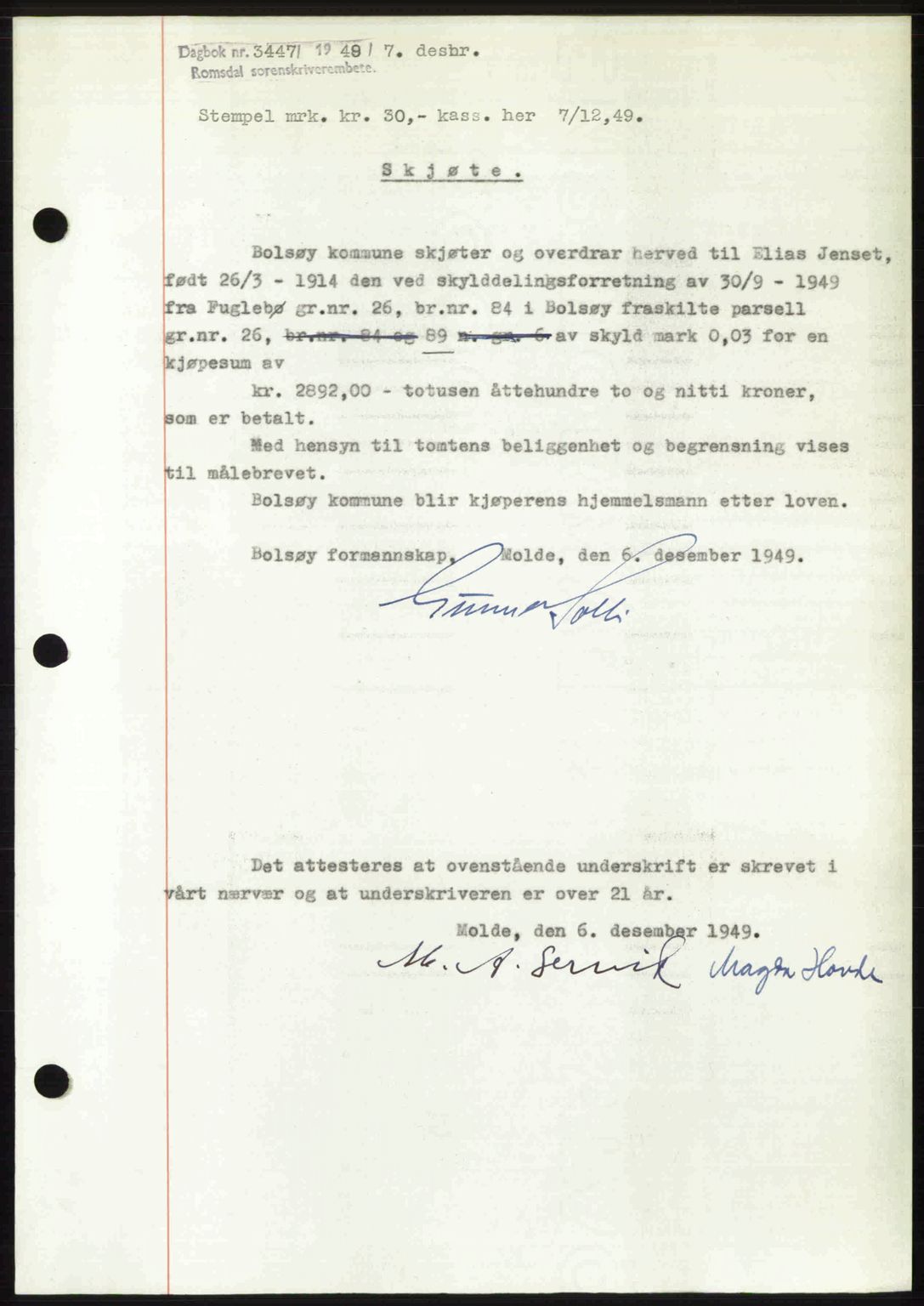 Romsdal sorenskriveri, AV/SAT-A-4149/1/2/2C: Pantebok nr. A31, 1949-1949, Dagboknr: 3447/1949