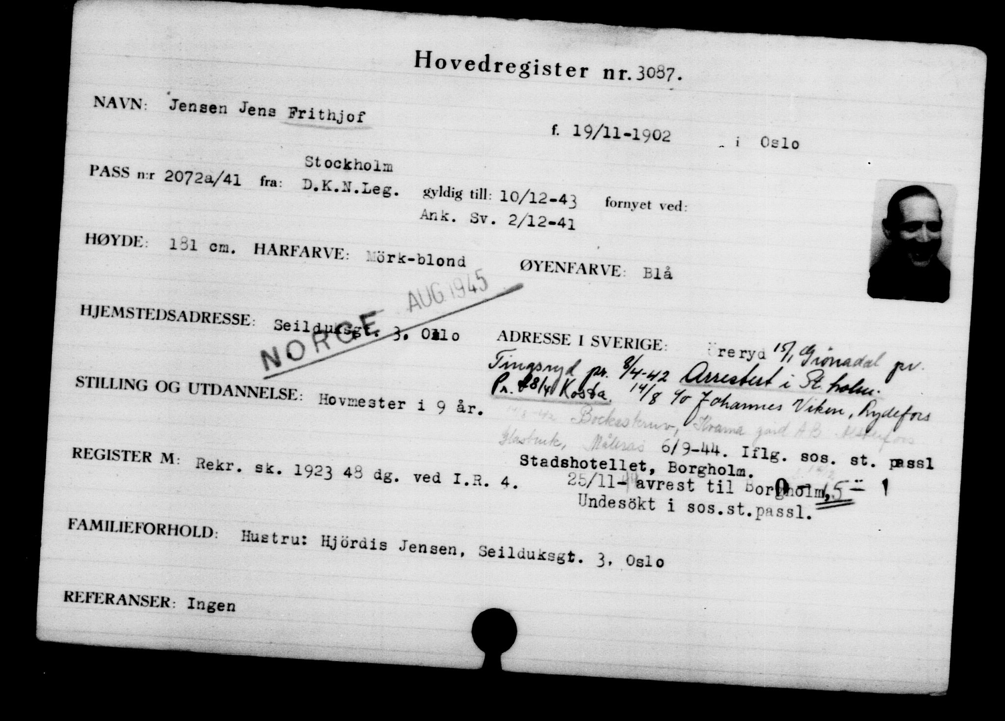 Utenriksstasjonene, Legasjonen i Stockholm, Flyktningkontoret, AV/RA-S-6753/V/Va/L0003: Kjesäterkartoteket, flyktninger med registreringsnr. 2001-3495, 1940-1945, s. 1517