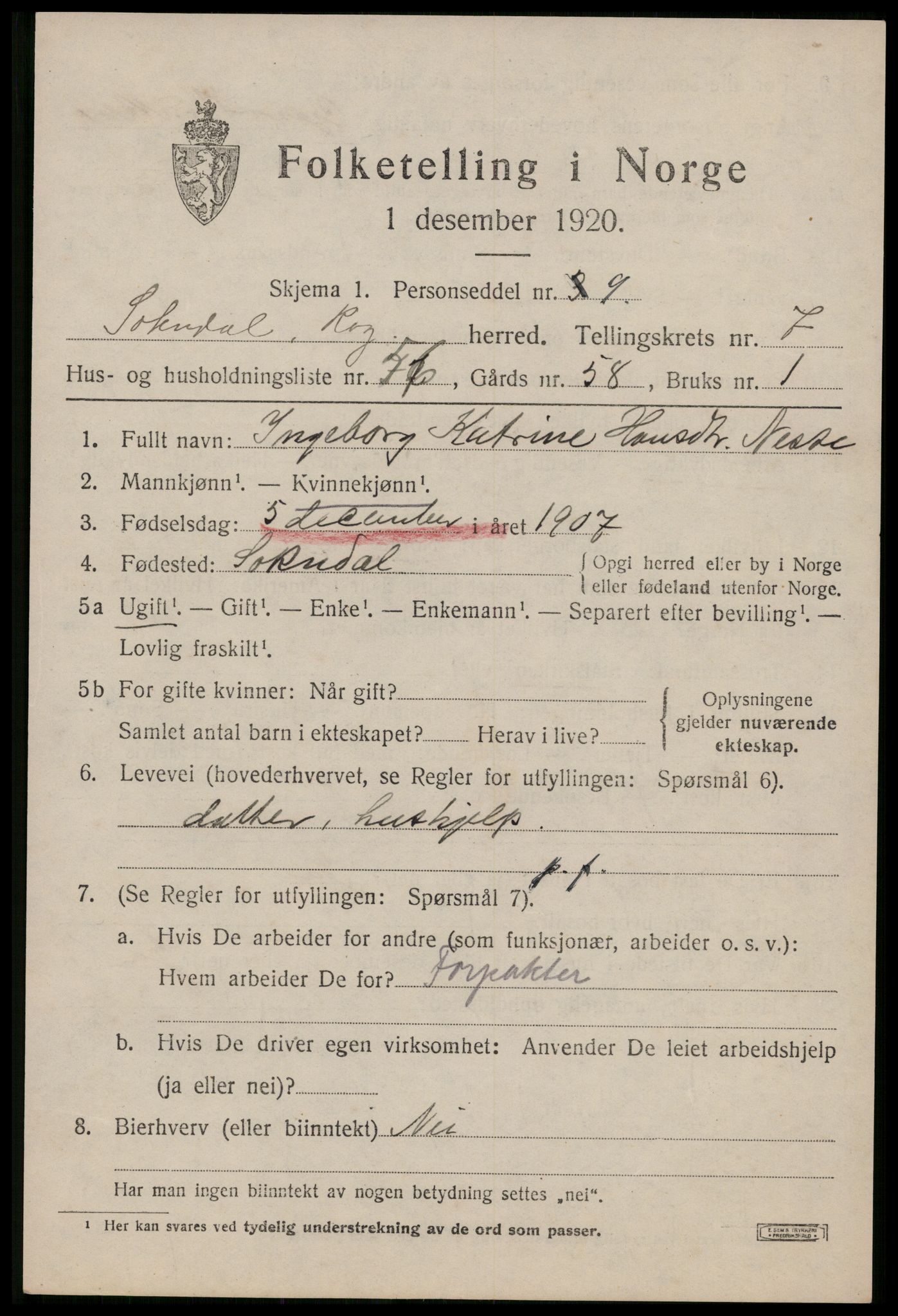 SAST, Folketelling 1920 for 1111 Sokndal herred, 1920, s. 4801