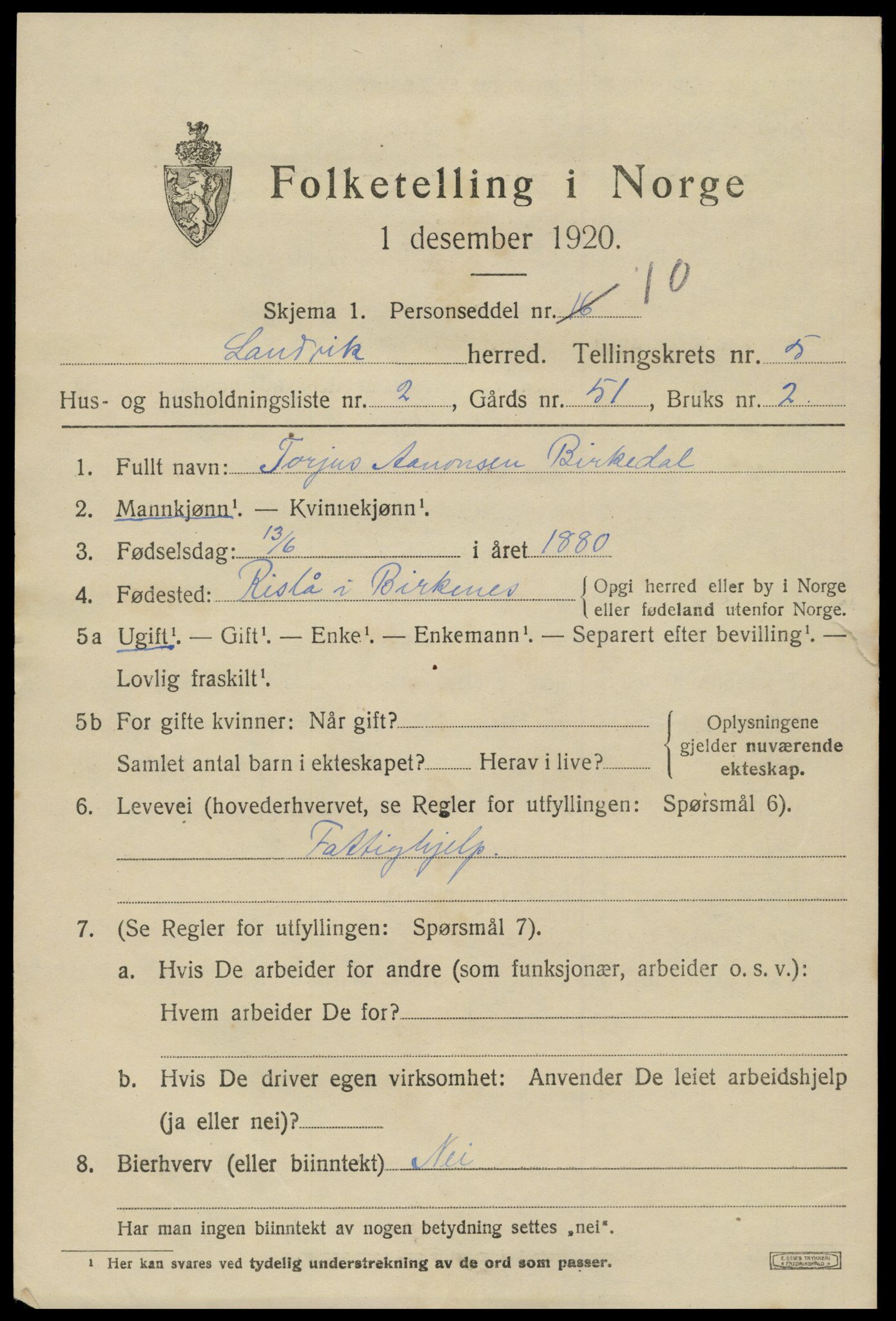 SAK, Folketelling 1920 for 0924 Landvik herred, 1920, s. 4038
