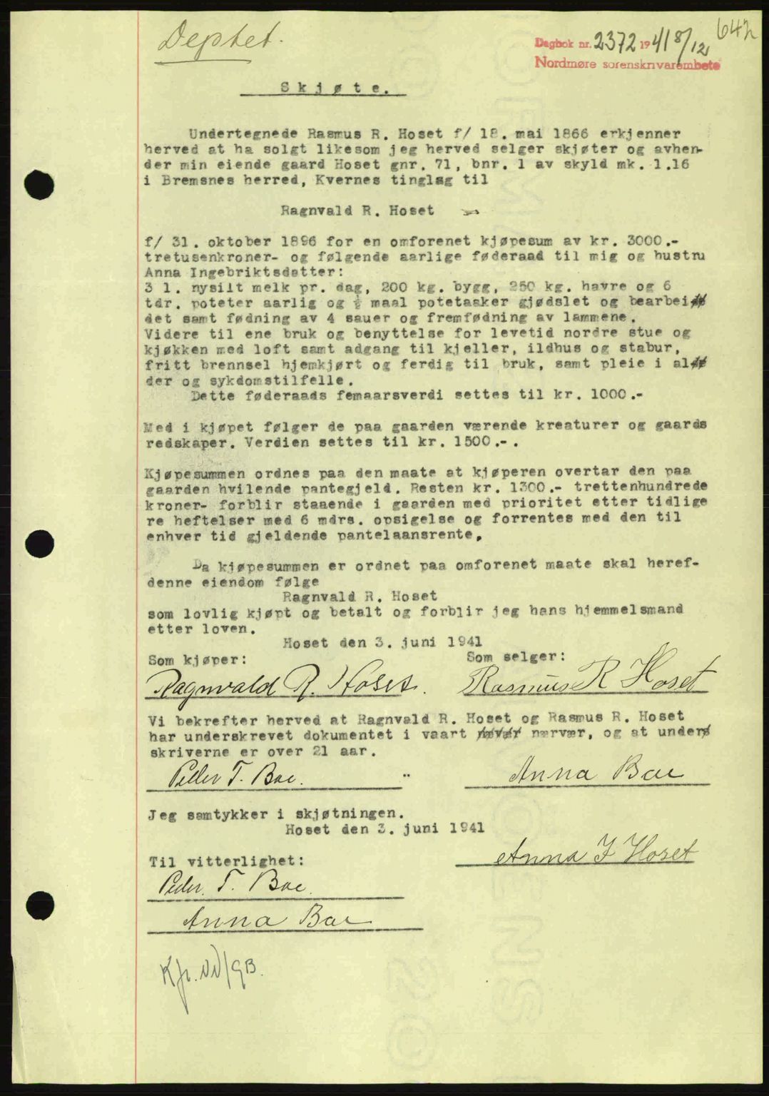 Nordmøre sorenskriveri, AV/SAT-A-4132/1/2/2Ca: Pantebok nr. A91, 1941-1942, Dagboknr: 2372/1941