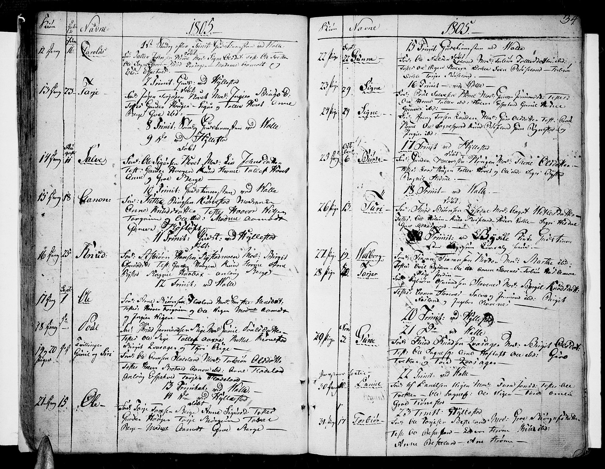 Valle sokneprestkontor, AV/SAK-1111-0044/F/Fa/Fac/L0004: Ministerialbok nr. A 4, 1790-1816, s. 34