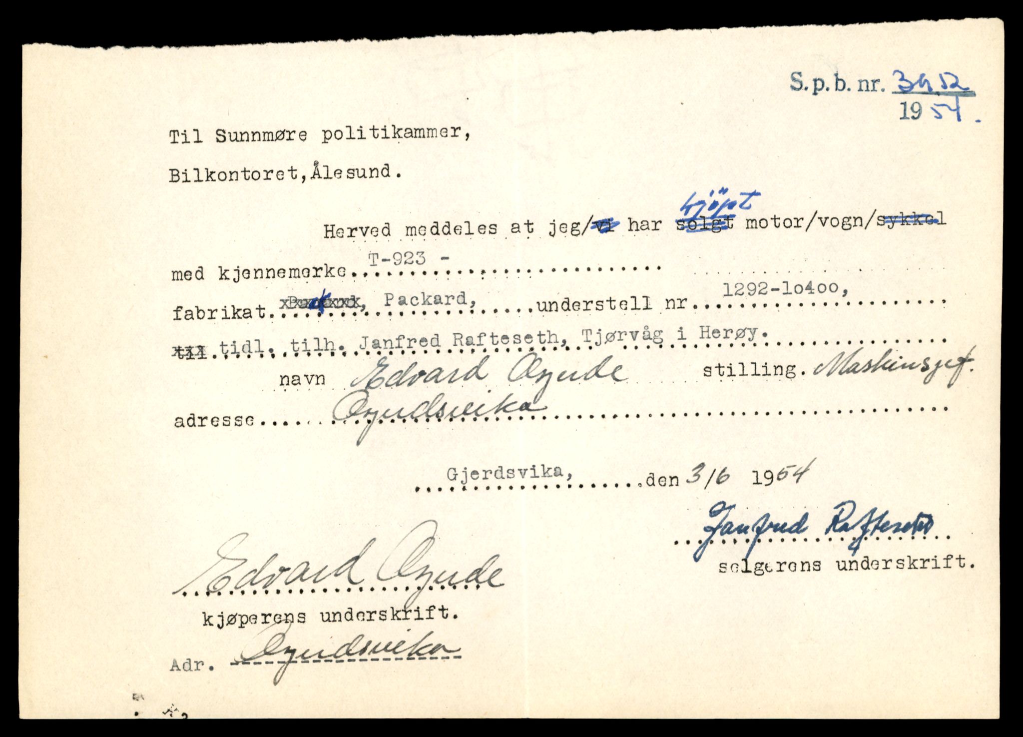Møre og Romsdal vegkontor - Ålesund trafikkstasjon, AV/SAT-A-4099/F/Fe/L0045: Registreringskort for kjøretøy T 14320 - T 14444, 1927-1998, s. 3132