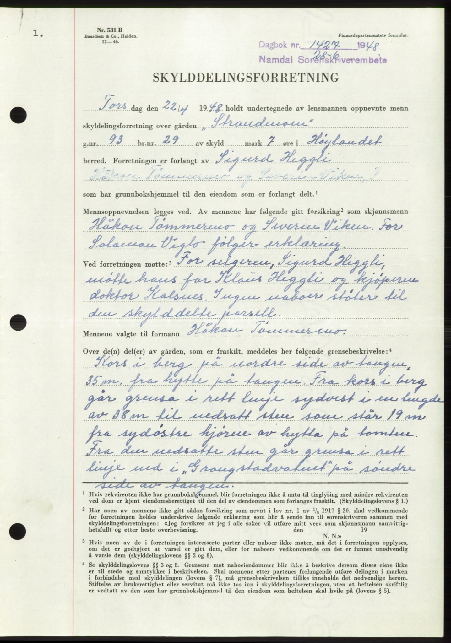 Namdal sorenskriveri, SAT/A-4133/1/2/2C: Pantebok nr. -, 1948-1948, Dagboknr: 1427/1948