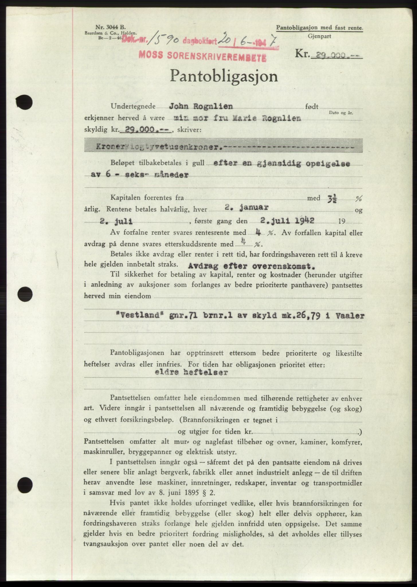 Moss sorenskriveri, SAO/A-10168: Pantebok nr. B17, 1947-1947, Dagboknr: 1590/1947