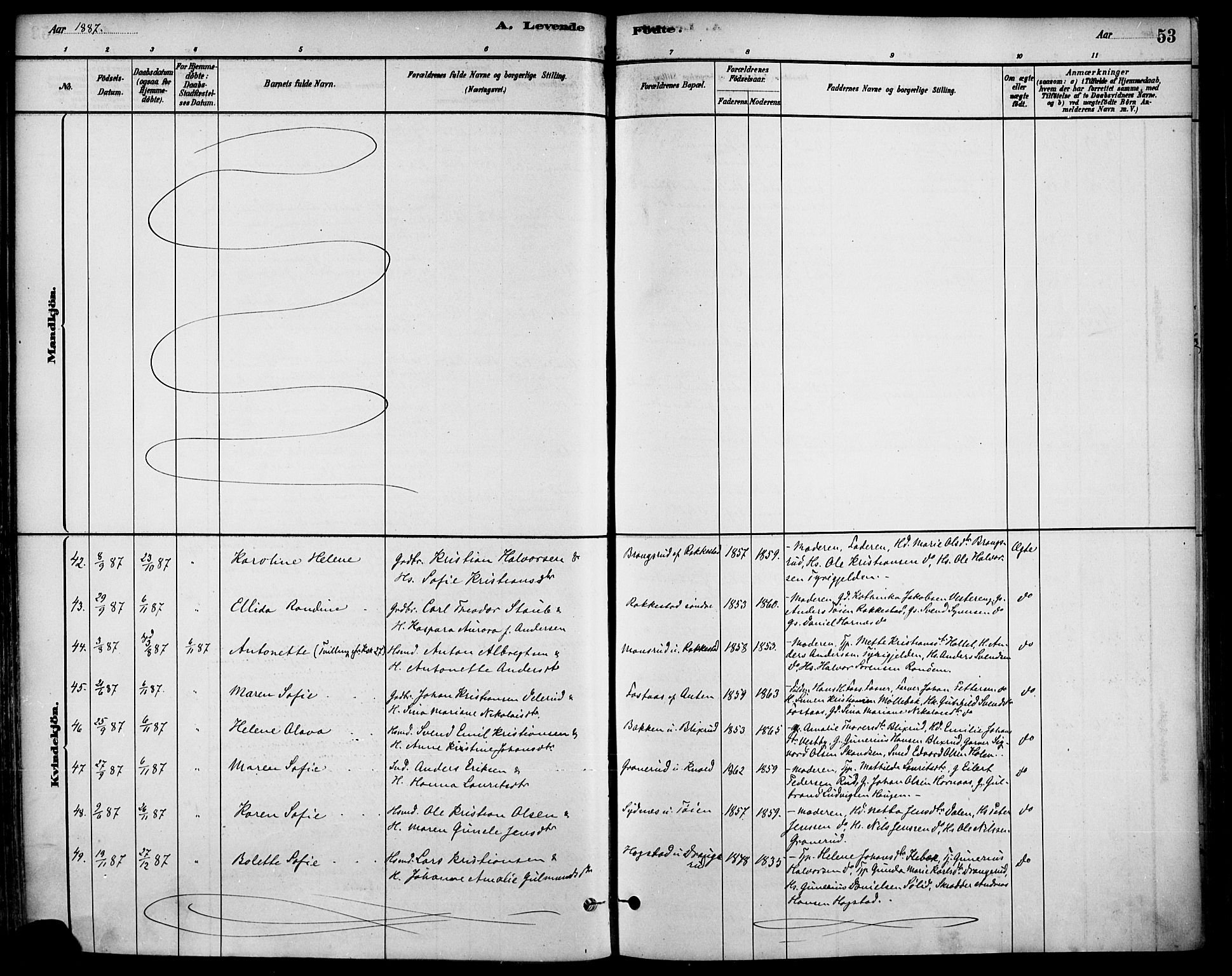 Høland prestekontor Kirkebøker, SAO/A-10346a/F/Fa/L0013: Ministerialbok nr. I 13, 1880-1897, s. 53