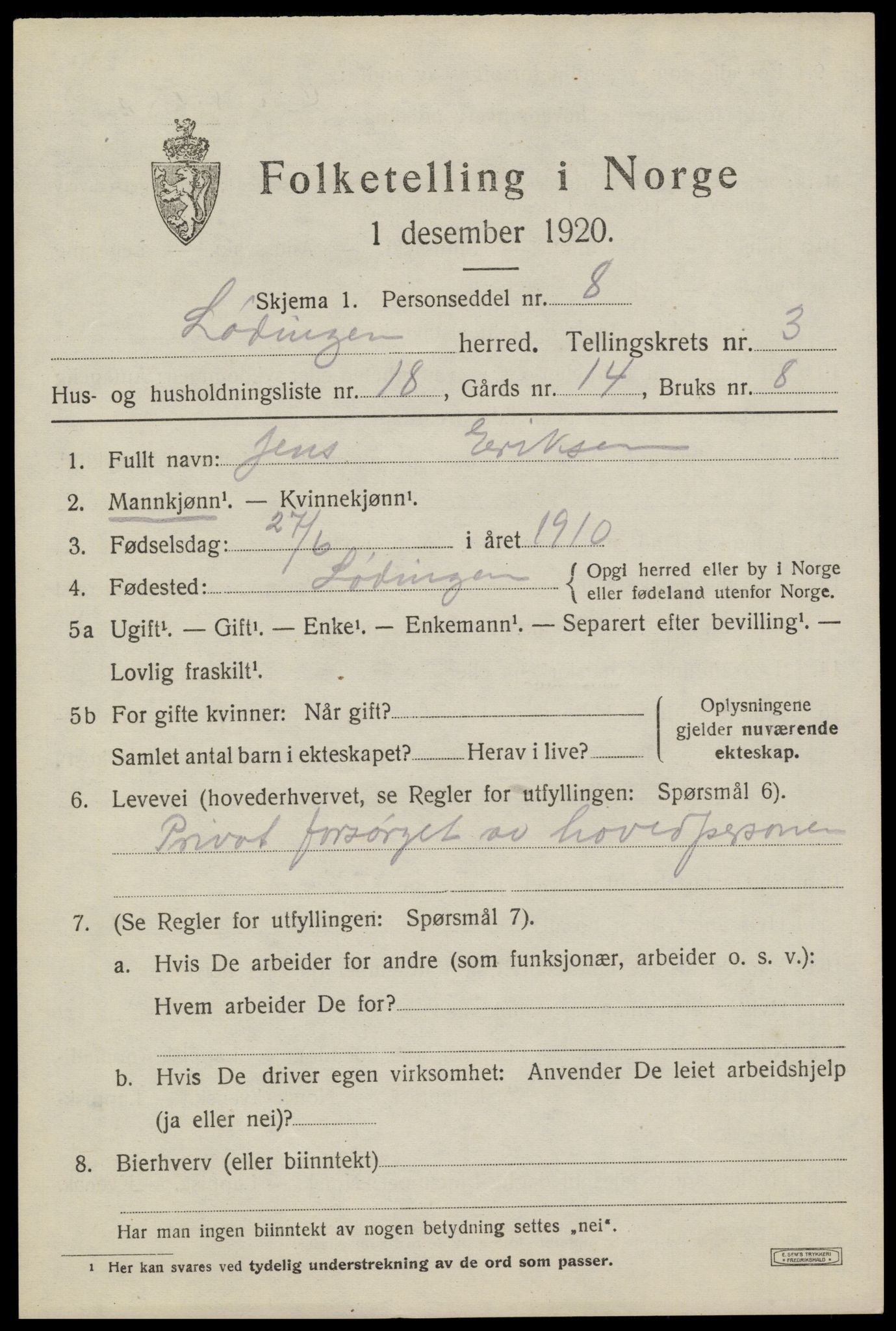 SAT, Folketelling 1920 for 1851 Lødingen herred, 1920, s. 2325