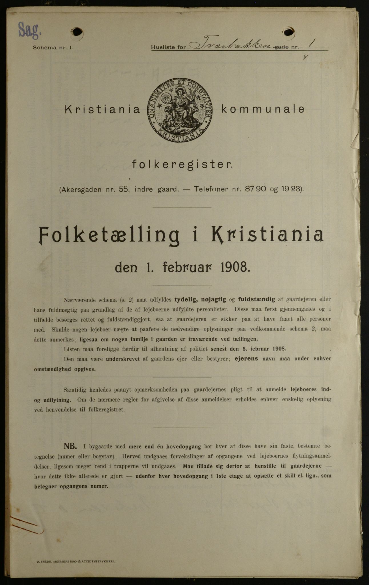 OBA, Kommunal folketelling 1.2.1908 for Kristiania kjøpstad, 1908, s. 105519