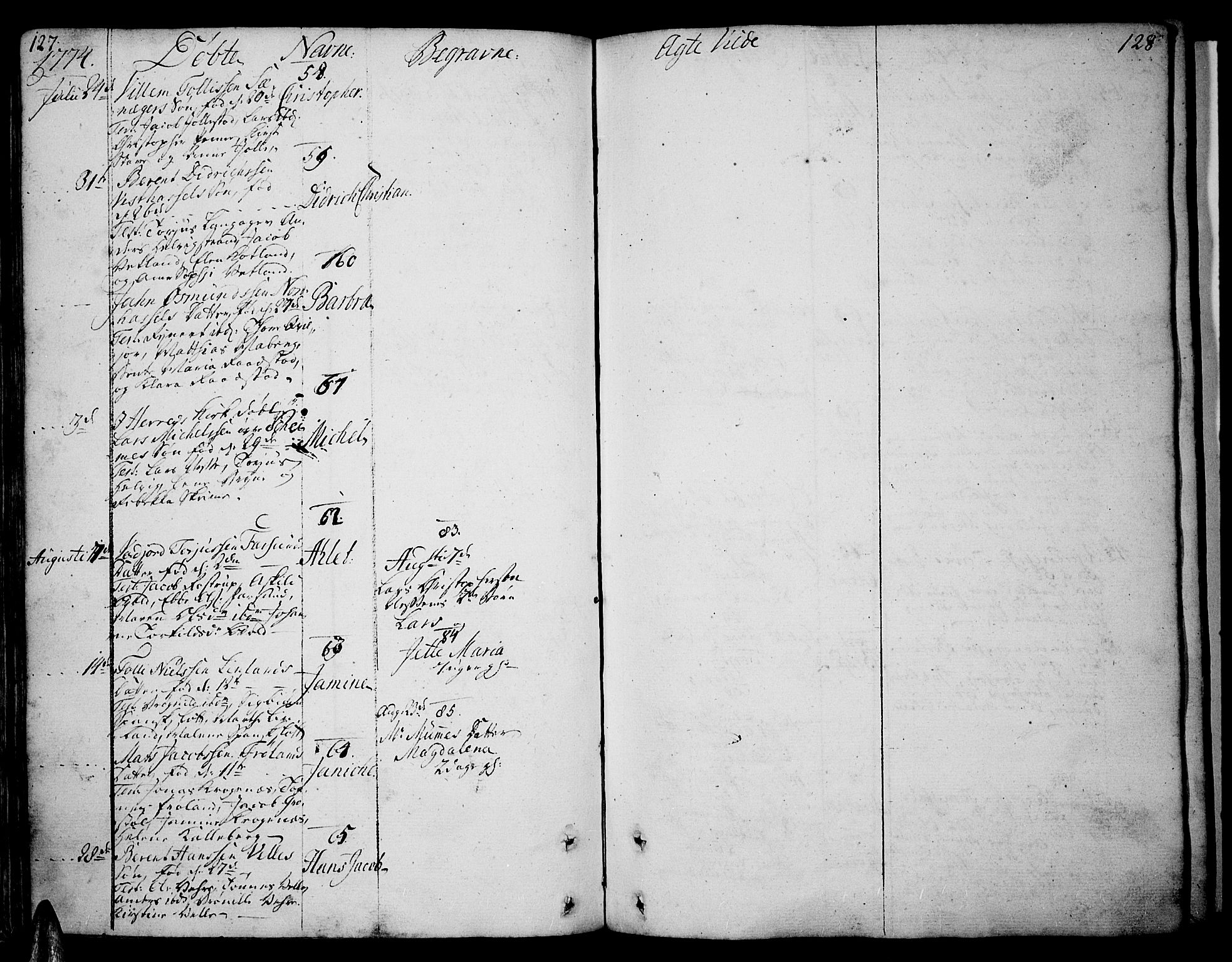 Lista sokneprestkontor, AV/SAK-1111-0027/F/Fa/L0004: Ministerialbok nr. A 4, 1768-1794, s. 127-128