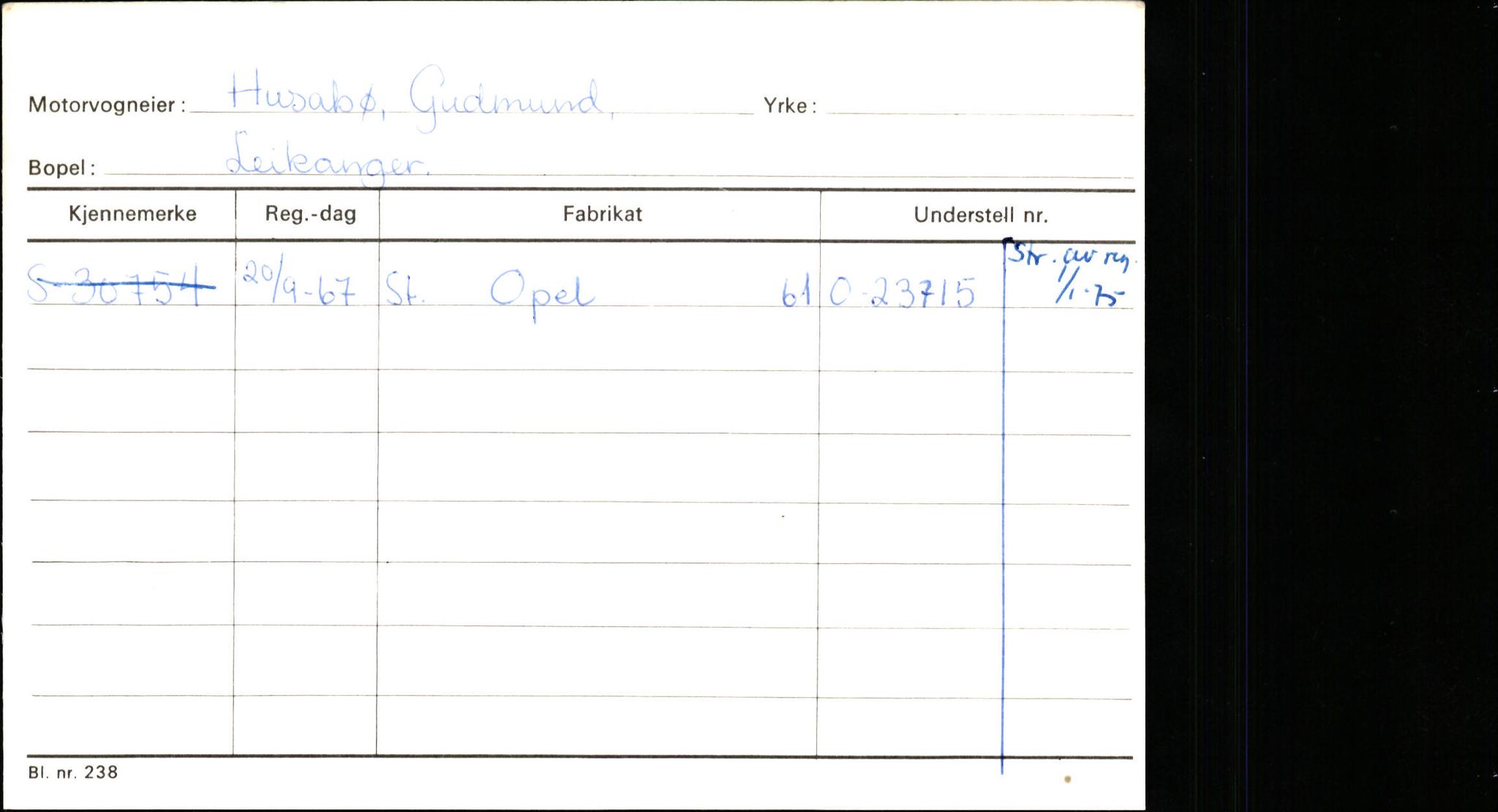 Statens vegvesen, Sogn og Fjordane vegkontor, AV/SAB-A-5301/4/F/L0126: Eigarregister Fjaler M-Å. Leikanger A-Å, 1945-1975, s. 1507