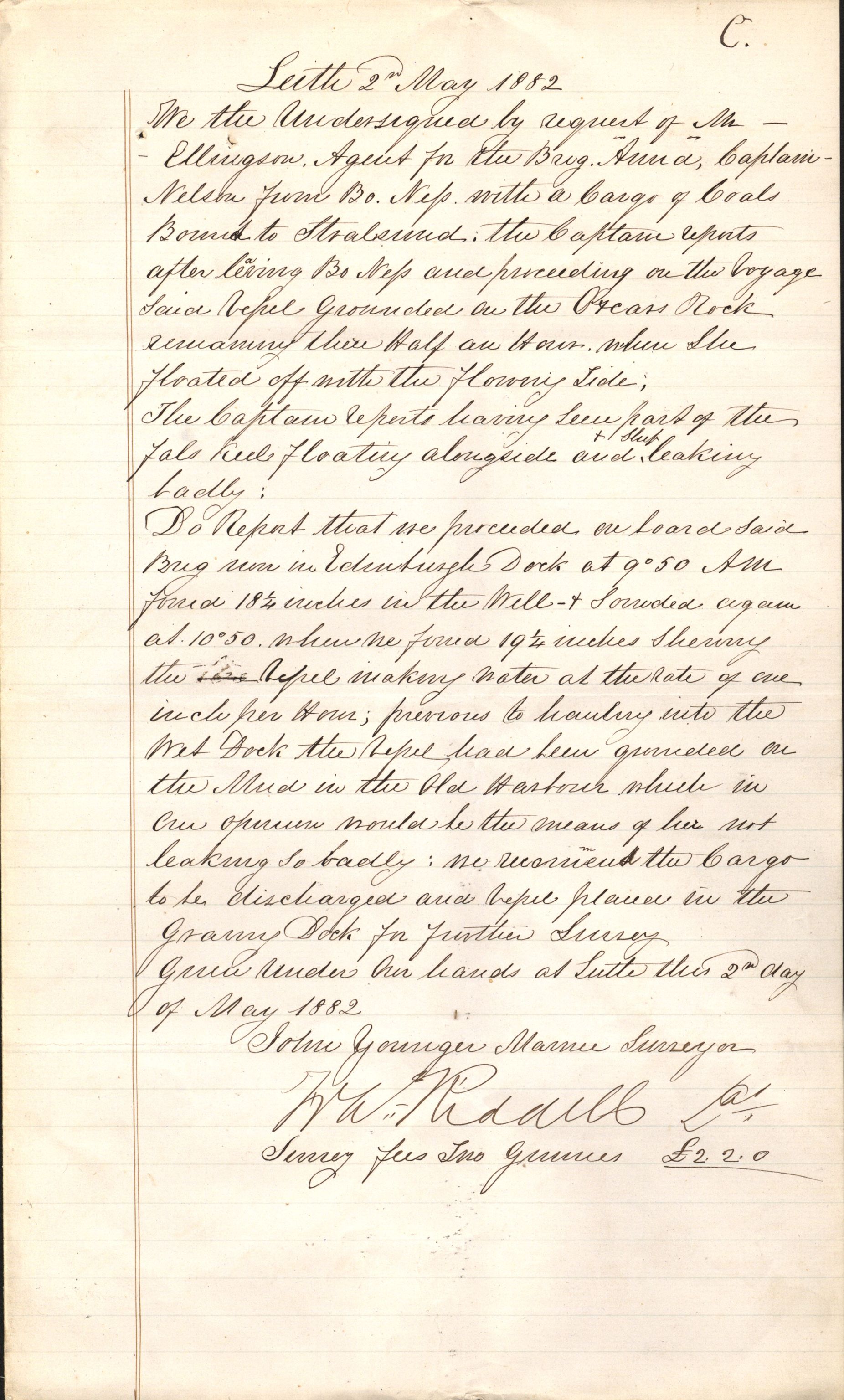 Pa 63 - Østlandske skibsassuranceforening, VEMU/A-1079/G/Ga/L0014/0012: Havaridokumenter / Sophie, Andover, Alliance, Anna, 1882, s. 28