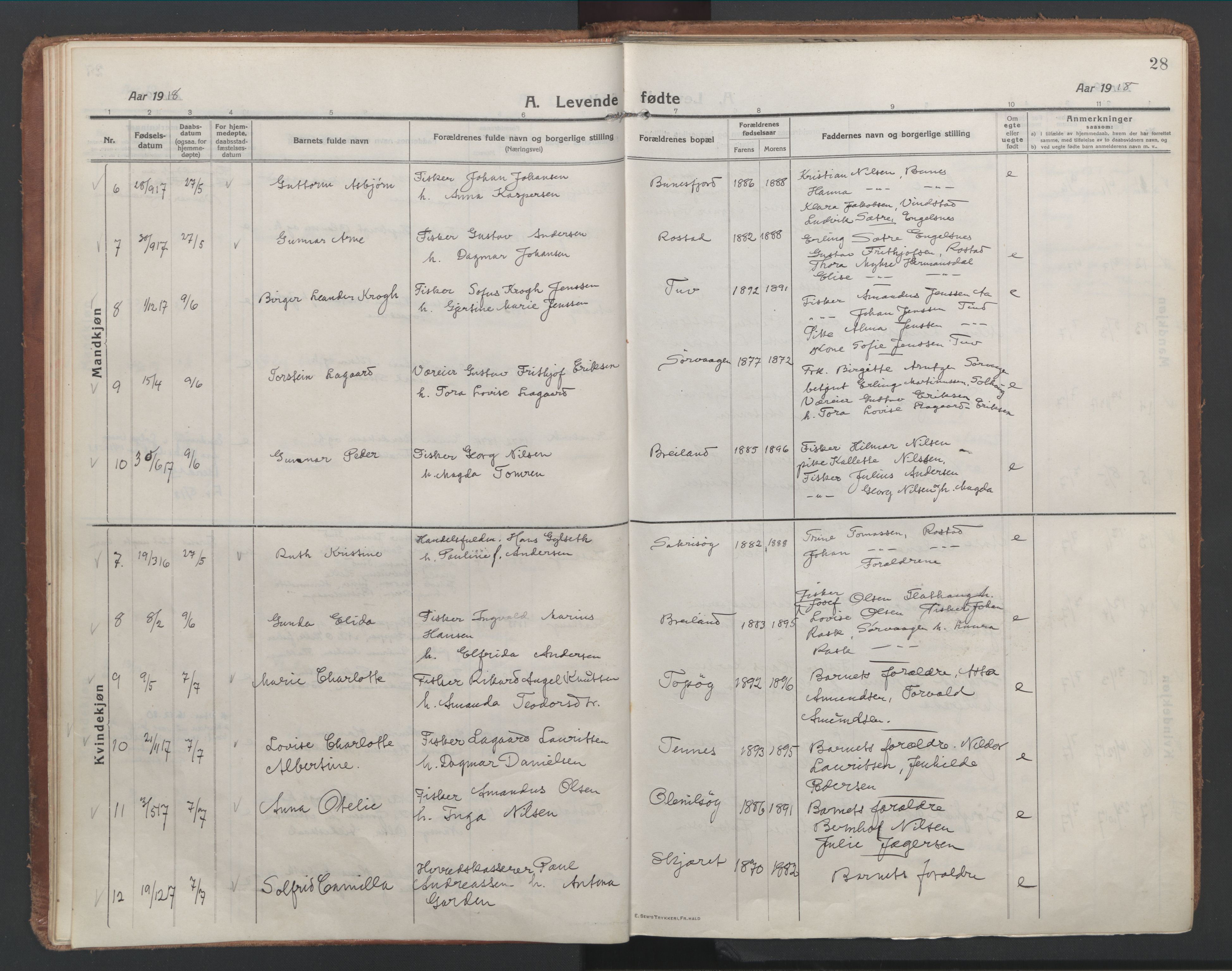 Ministerialprotokoller, klokkerbøker og fødselsregistre - Nordland, AV/SAT-A-1459/886/L1222: Ministerialbok nr. 886A04, 1914-1926, s. 28
