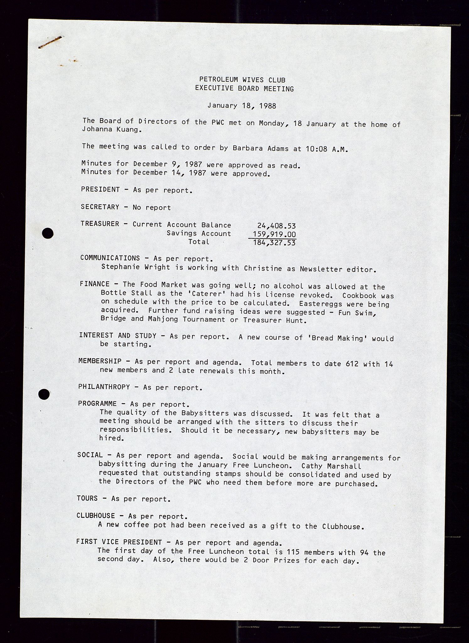 PA 1547 - Petroleum Wives Club, SAST/A-101974/A/Aa/L0002: Board and General Meeting, 1986-1994