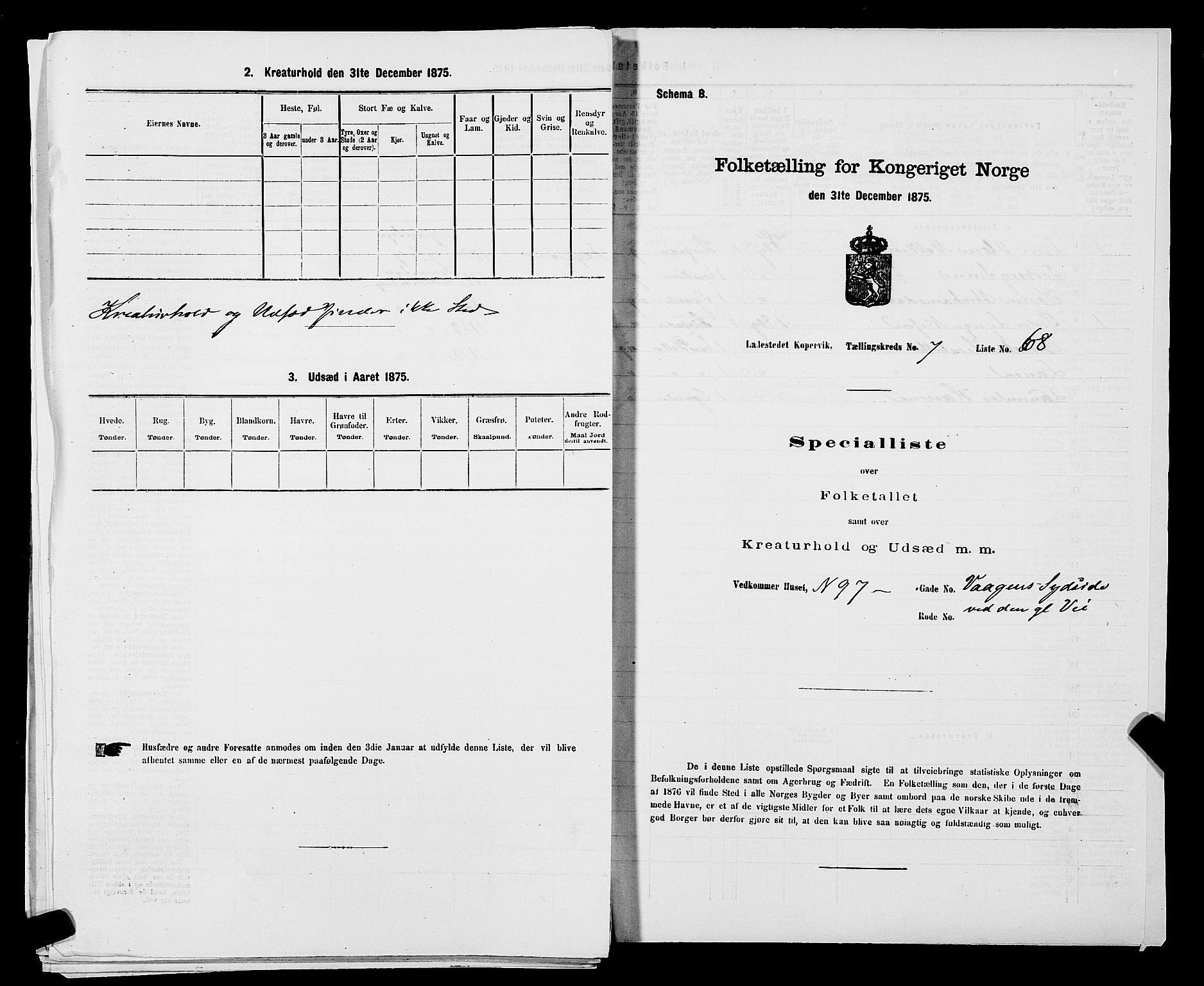 SAST, Folketelling 1875 for 1105B Avaldsnes prestegjeld, Kopervik ladested, 1875, s. 135