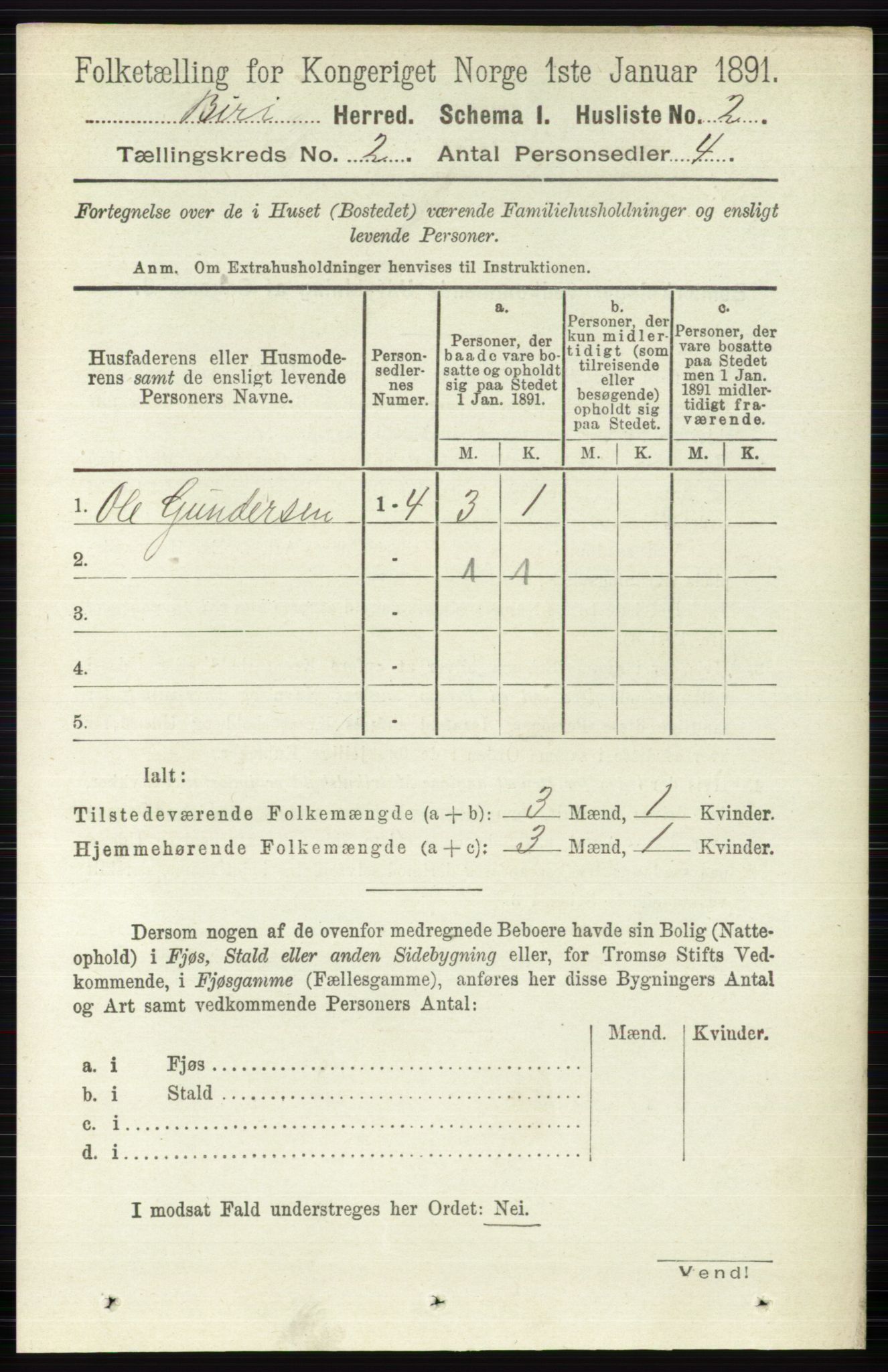 RA, Folketelling 1891 for 0525 Biri herred, 1891, s. 459