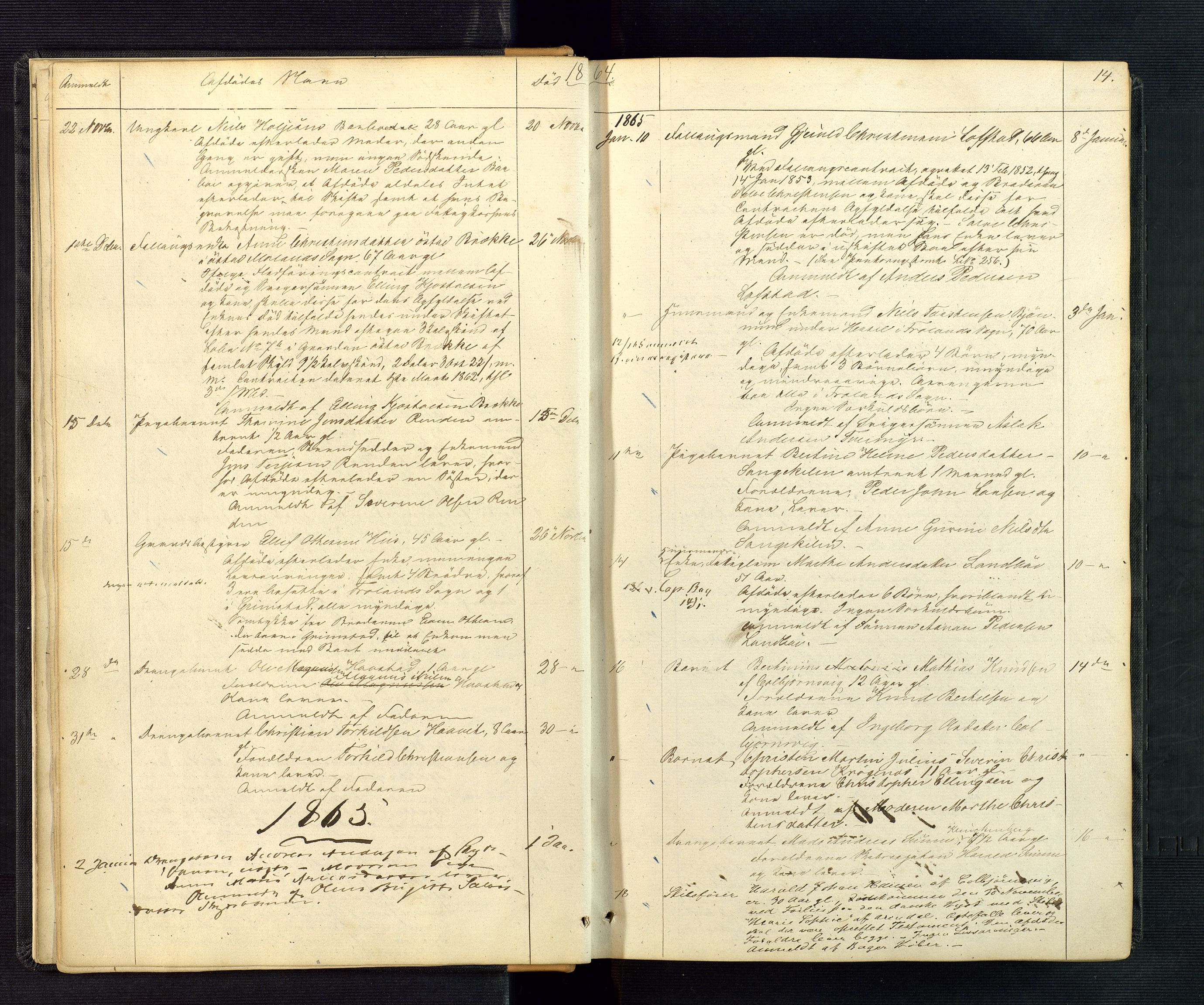 Nedenes sorenskriveri, AV/SAK-1221-0006/H/Ha/L0002: Dødsfallsfortegnelse nr 2, 1863-1889, s. 14