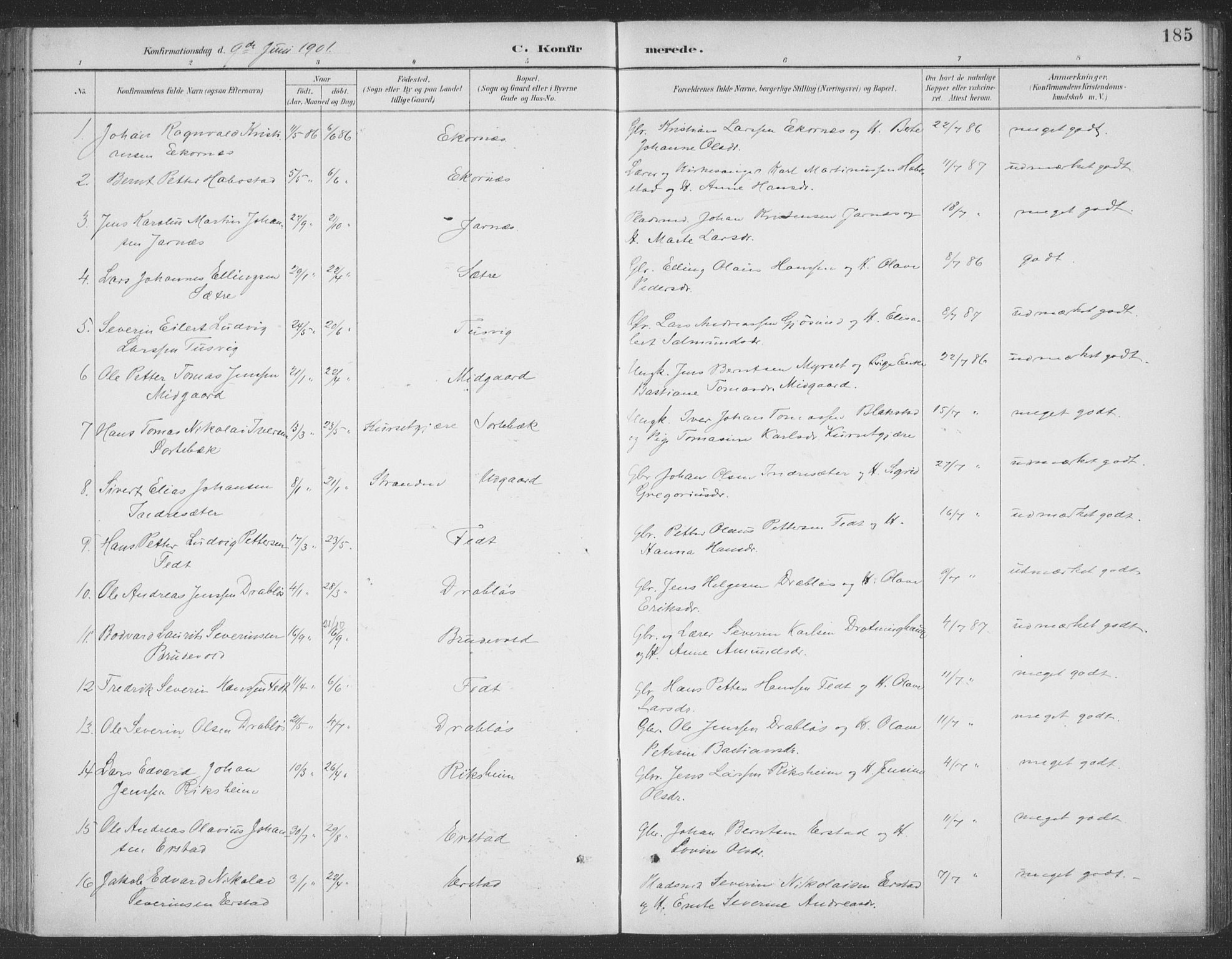 Ministerialprotokoller, klokkerbøker og fødselsregistre - Møre og Romsdal, SAT/A-1454/523/L0335: Ministerialbok nr. 523A02, 1891-1911, s. 185