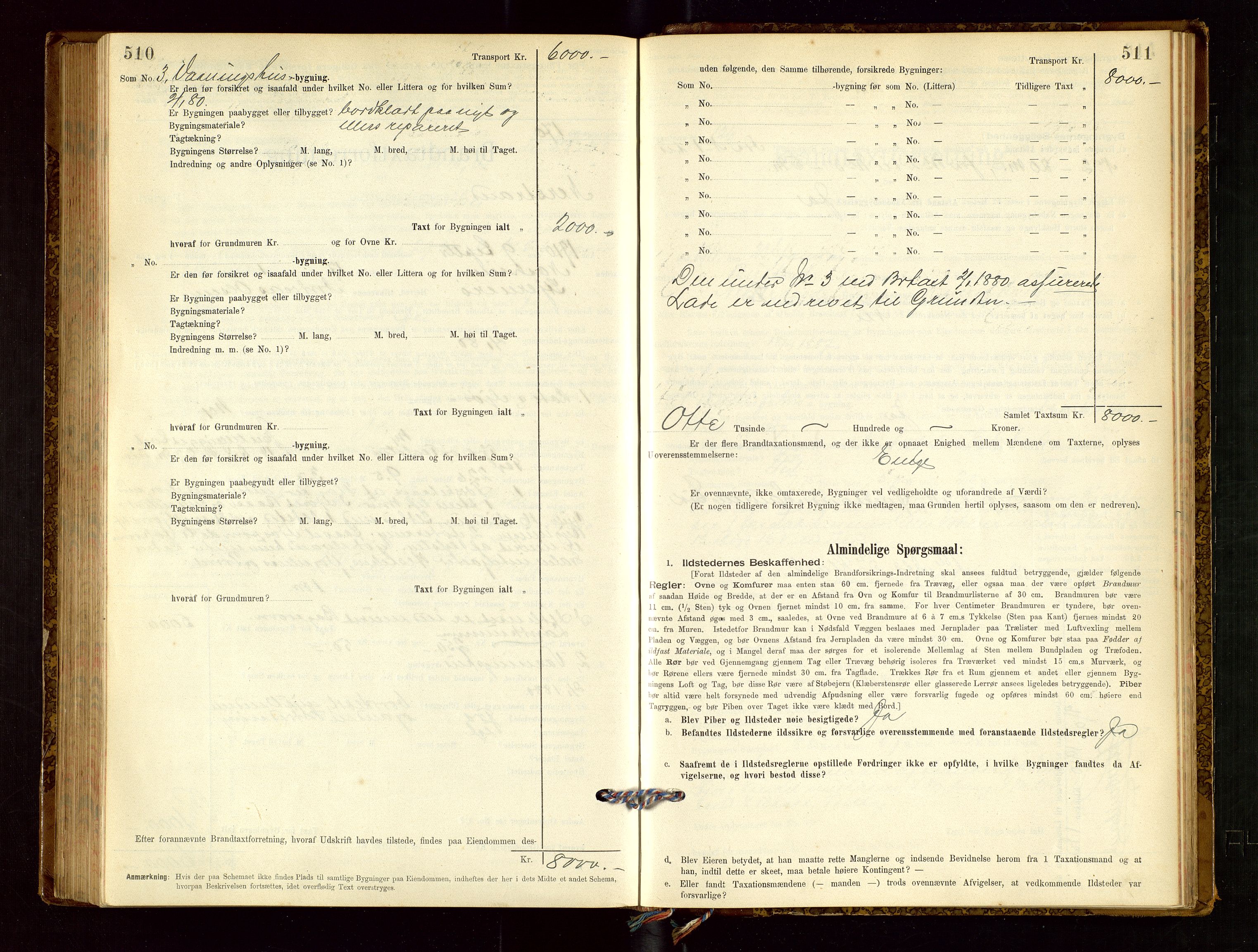 Nedstrand lensmannskontor, SAST/A-100236/Gob/L0001: "Brandtaxationsprotokol for Nerstrand Lensmandsdistrikt Ryfylke fogderi", 1895-1915, s. 510-511