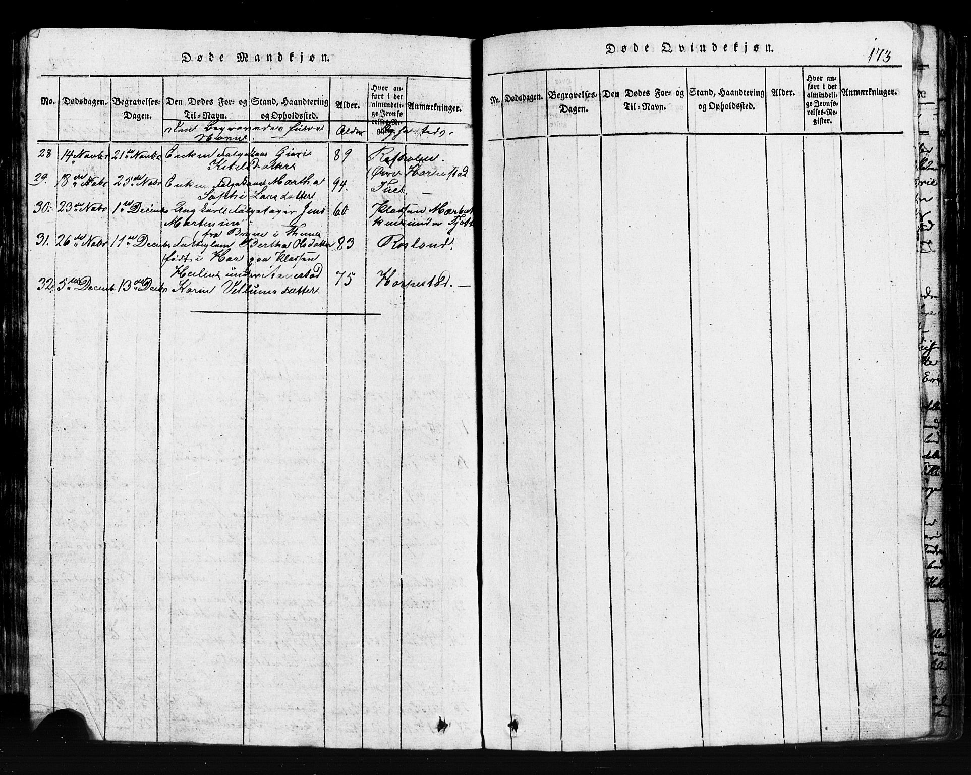 Klepp sokneprestkontor, AV/SAST-A-101803/001/3/30BB/L0001: Klokkerbok nr.  B 1, 1816-1859, s. 173