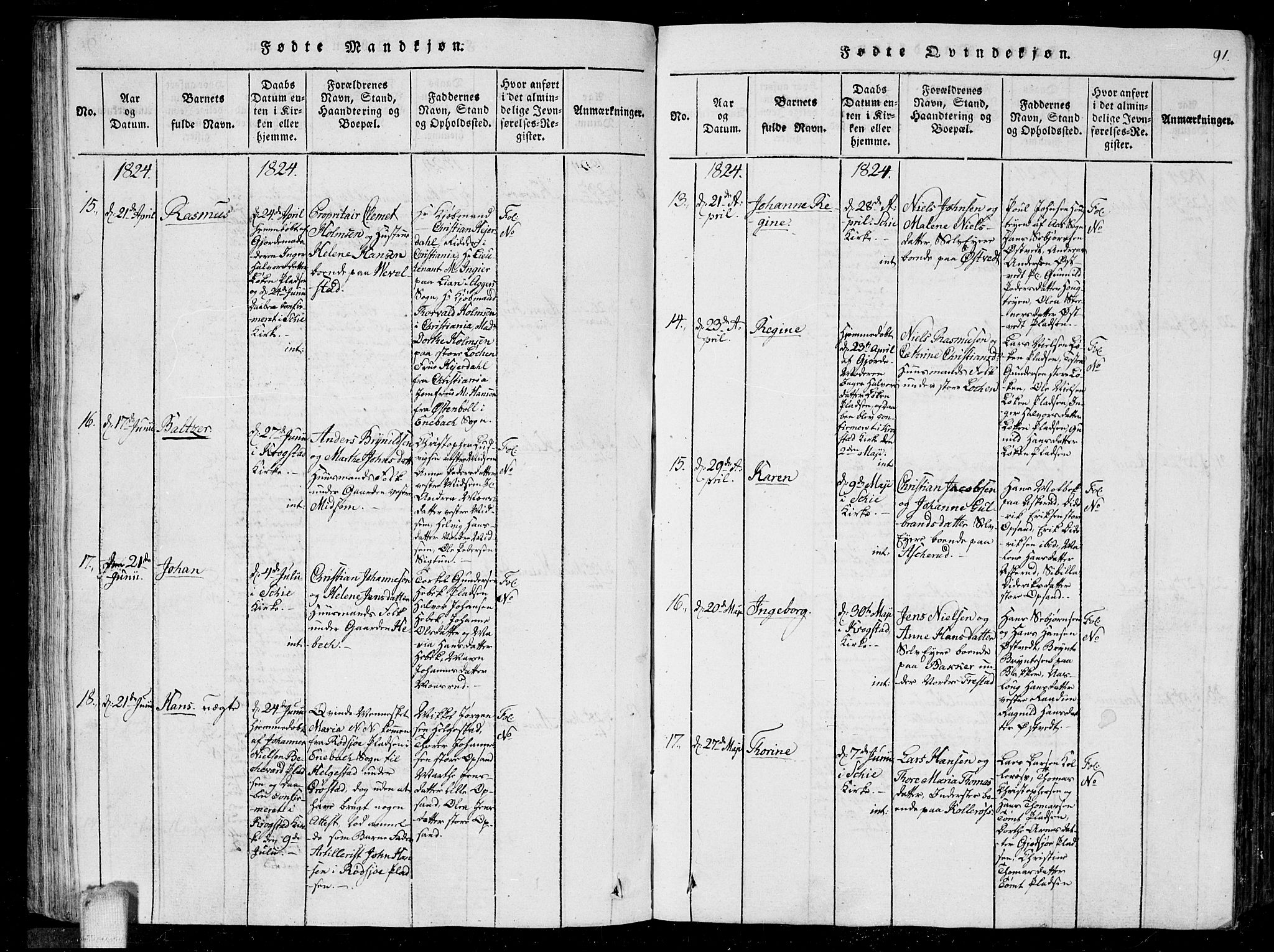 Kråkstad prestekontor Kirkebøker, AV/SAO-A-10125a/G/Ga/L0001: Klokkerbok nr. I 1, 1813-1824, s. 91