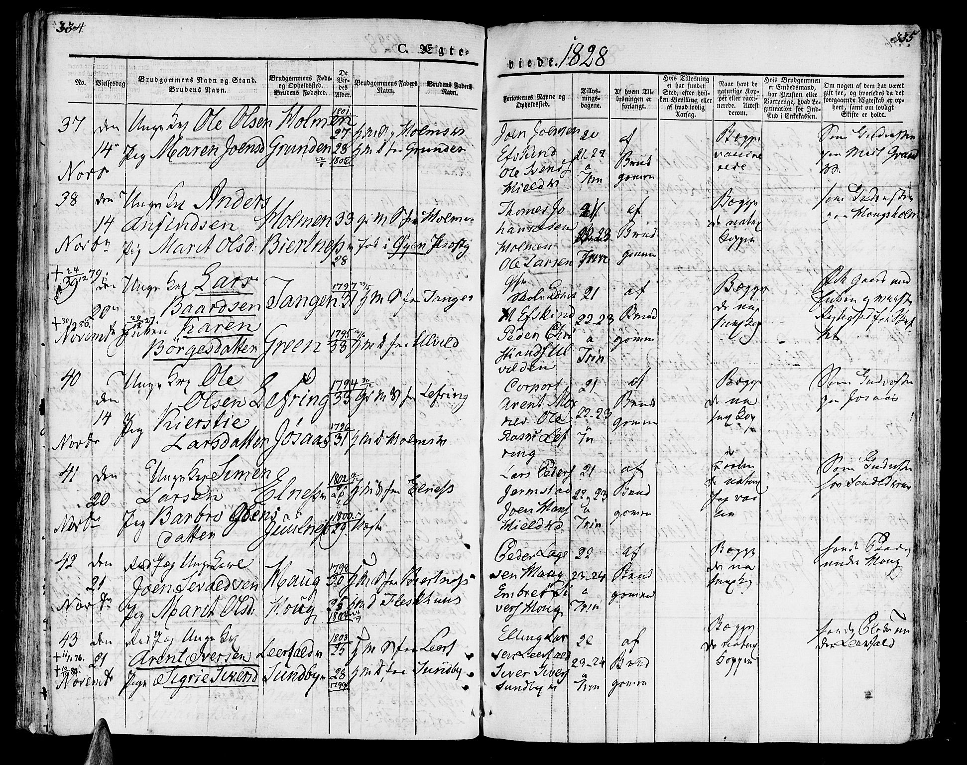 Ministerialprotokoller, klokkerbøker og fødselsregistre - Nord-Trøndelag, AV/SAT-A-1458/723/L0237: Ministerialbok nr. 723A06, 1822-1830, s. 334-335