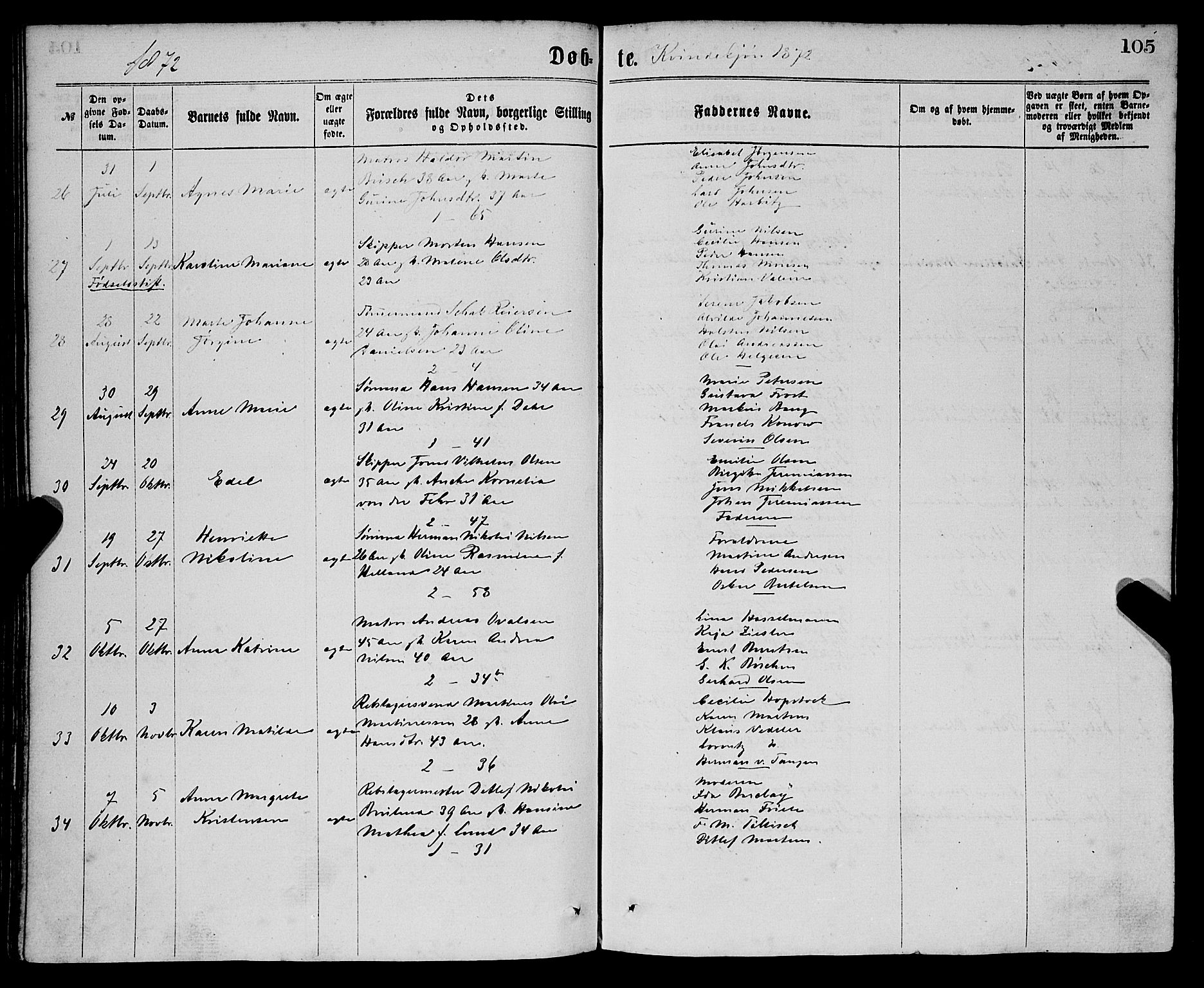 Sandviken Sokneprestembete, AV/SAB-A-77601/H/Ha/L0001: Ministerialbok nr. A 1, 1867-1877, s. 105