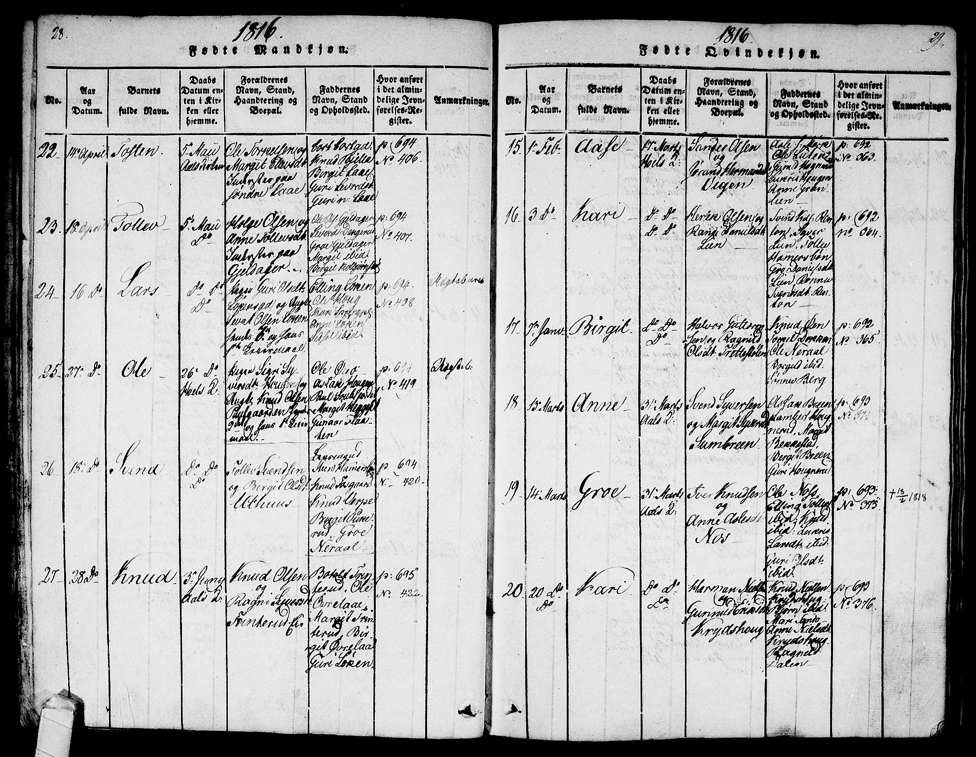 Ål kirkebøker, SAKO/A-249/F/Fa/L0004: Ministerialbok nr. I 4, 1815-1825, s. 28-29