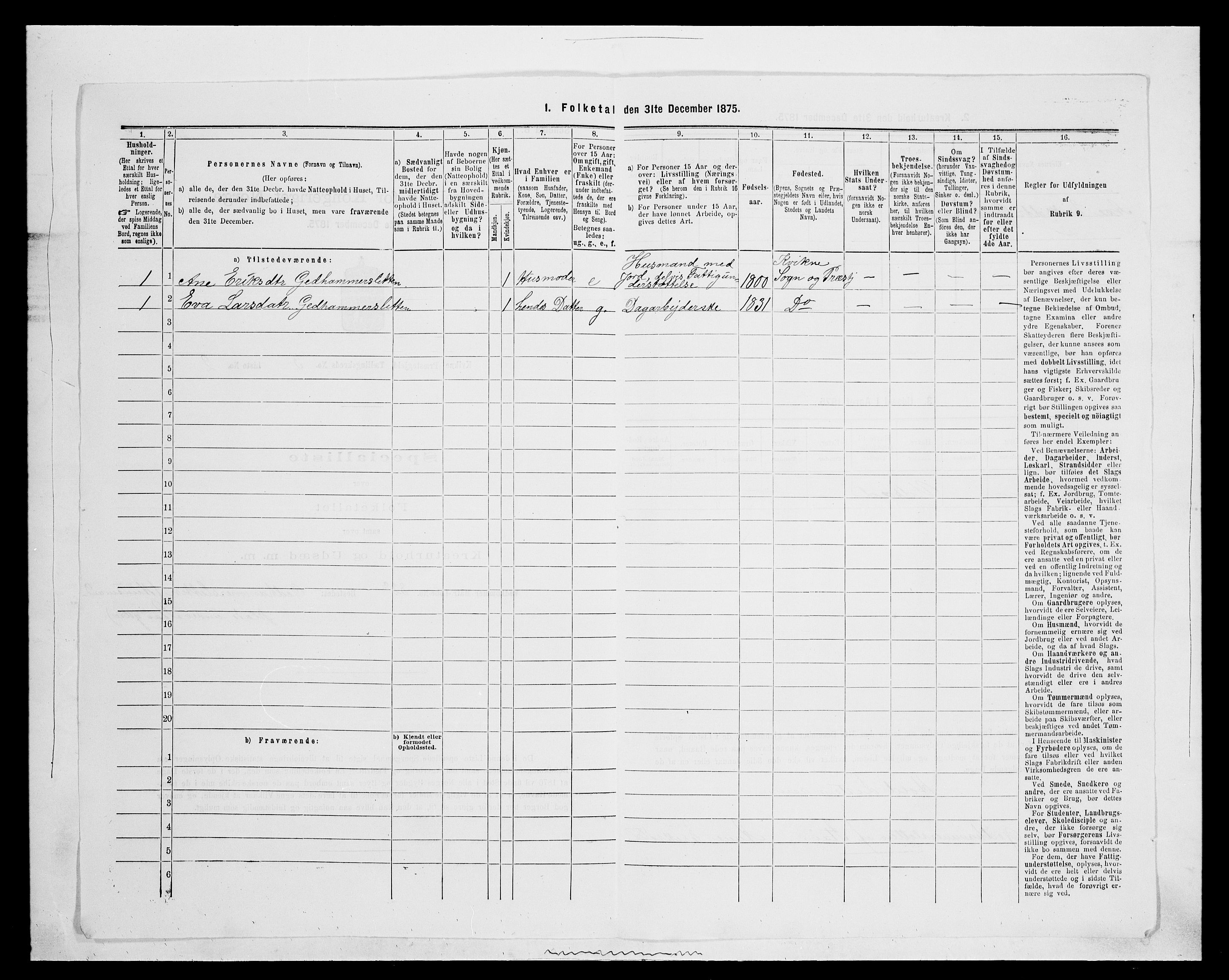 SAH, Folketelling 1875 for 0440P Kvikne prestegjeld, 1875, s. 269